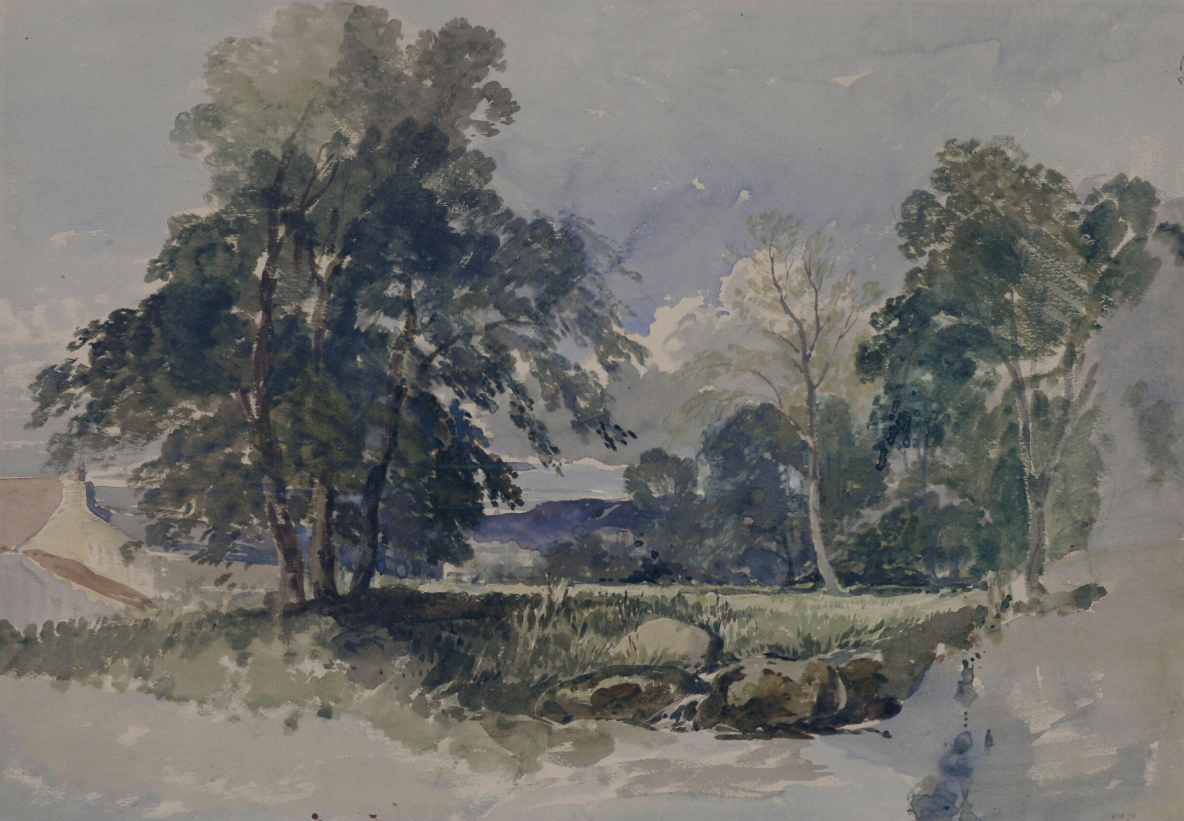Woody Landscape with rocks and a cottage, William Muller, ca. 1835-45