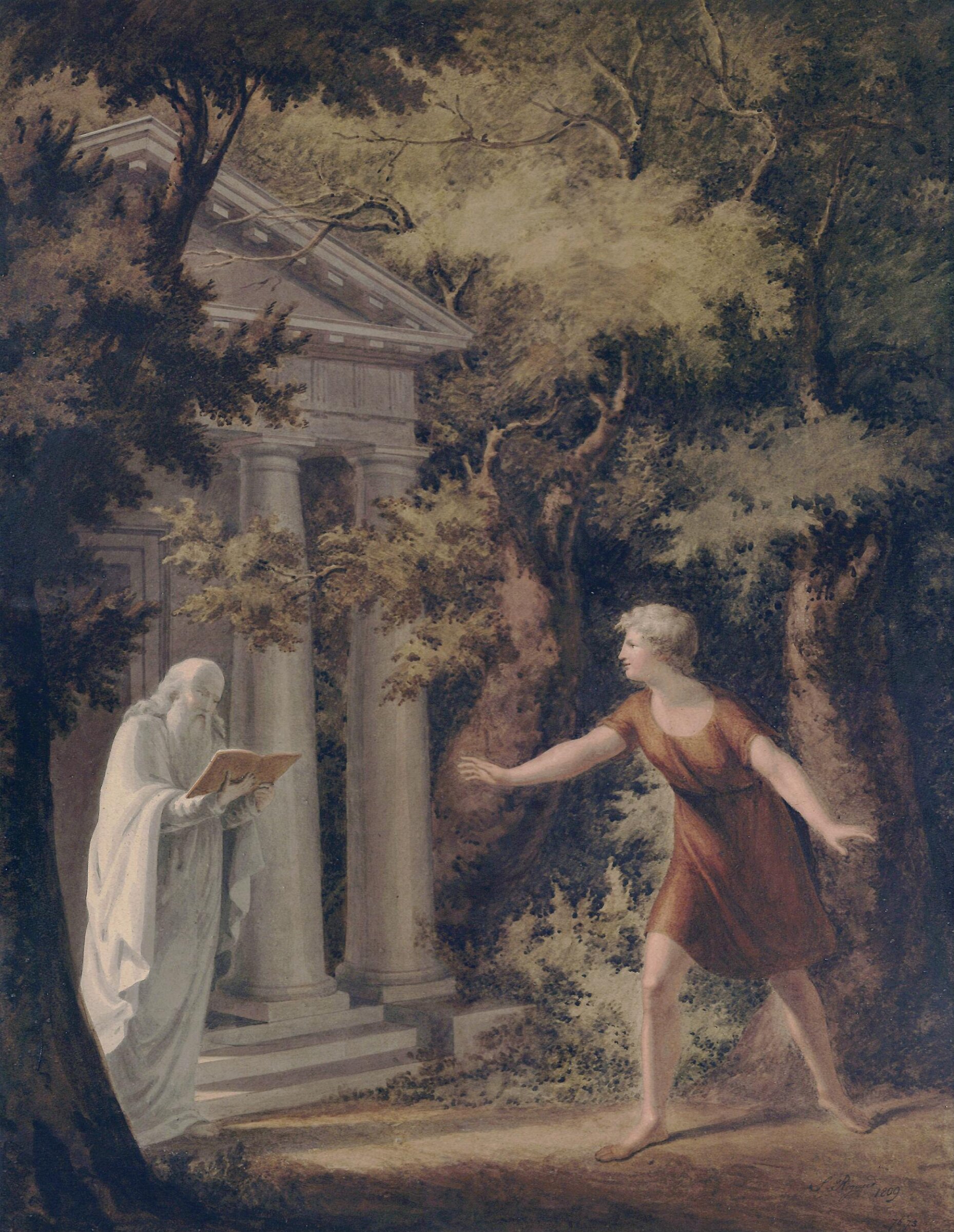 Telemachus discovering the priest of Apollo, Stephen Francis Rigaud, 1809