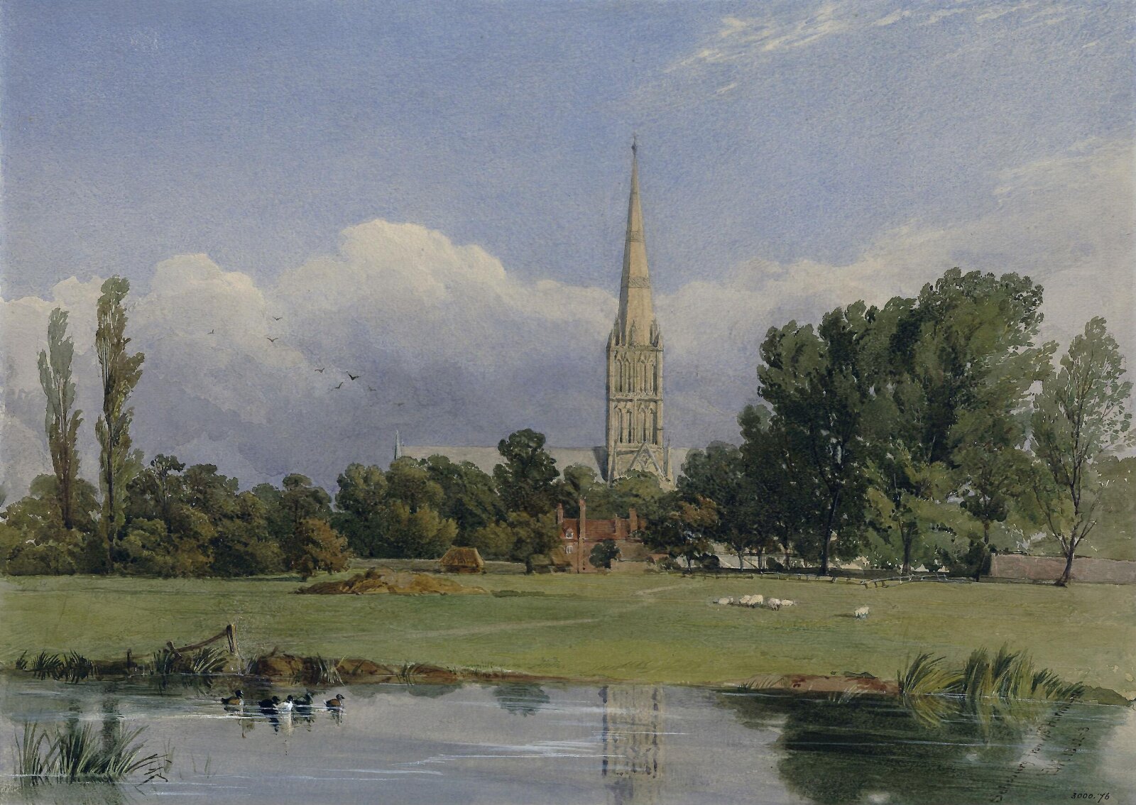 Salisbury Cathedral from West Harnham, Edward W. Robinson, 1862-3