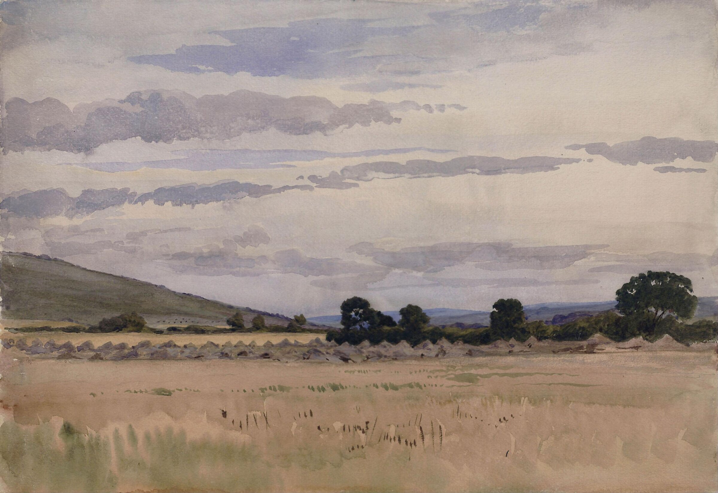 Landscape with a cornfield in the foreground and hills in the distance, John Absolon, 19th century