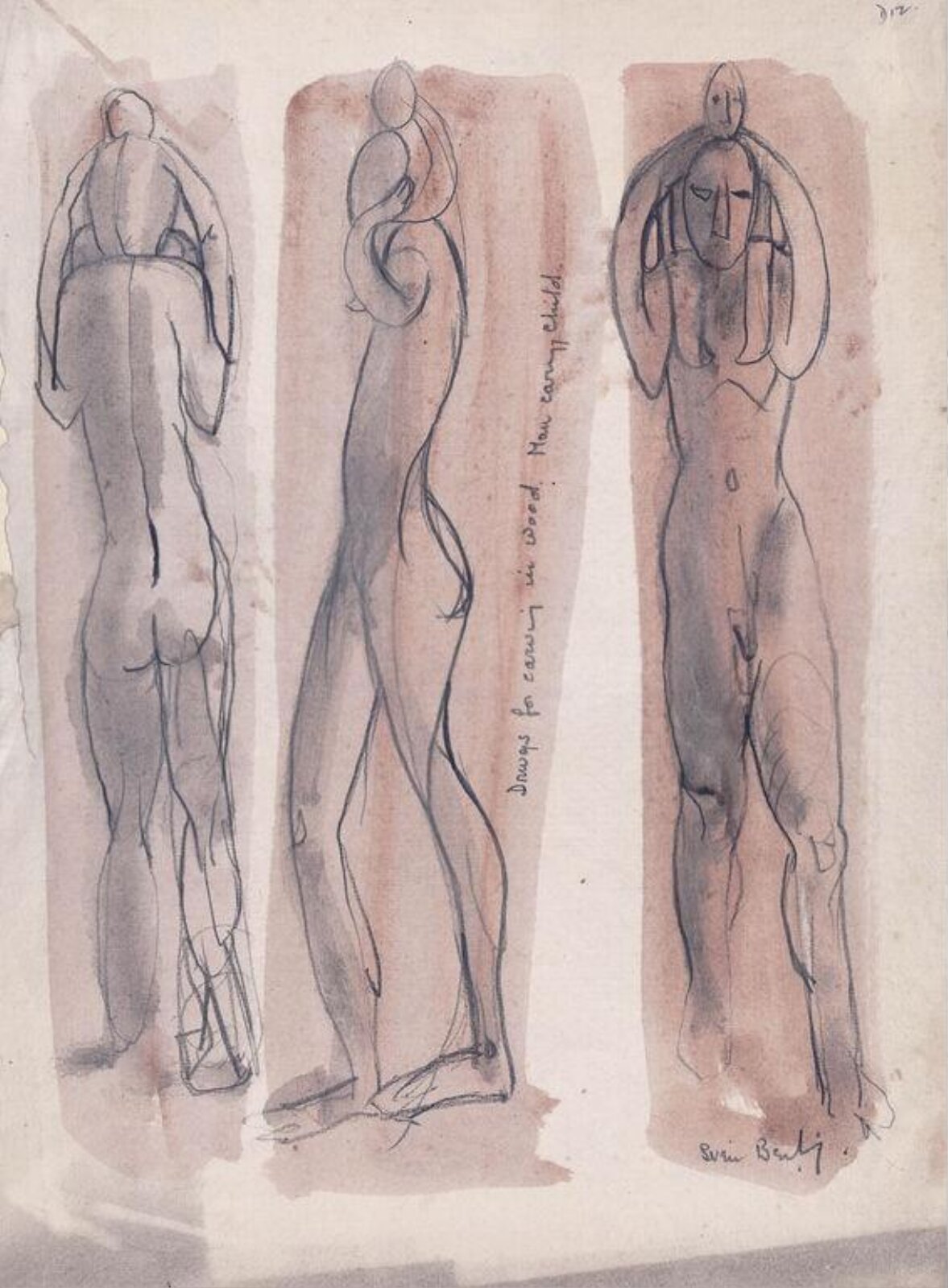 Man carrying a child, Sven Berlin, mid 20th century