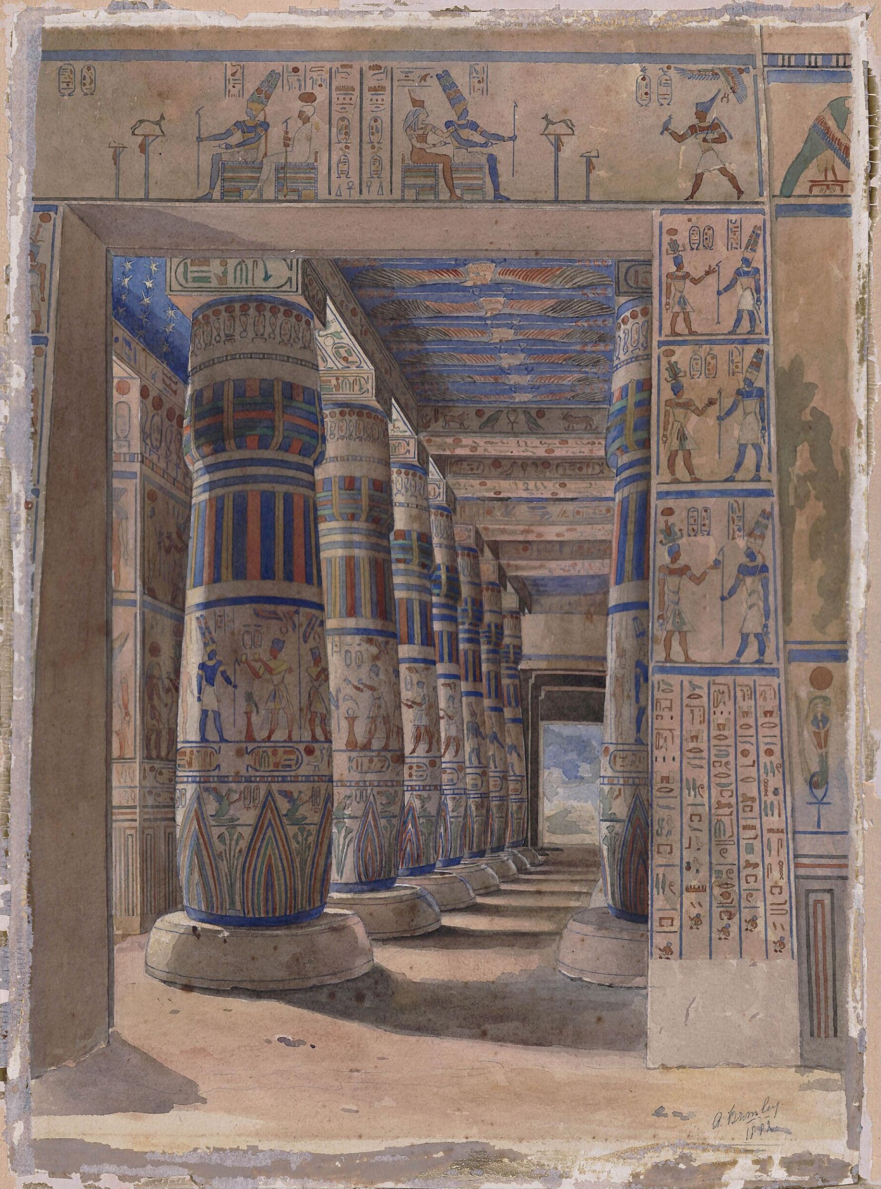 Interior of Crystal Palace, Egyptian Court, columns from the Temple of Karnak, Alice Brinsley, c. 1882