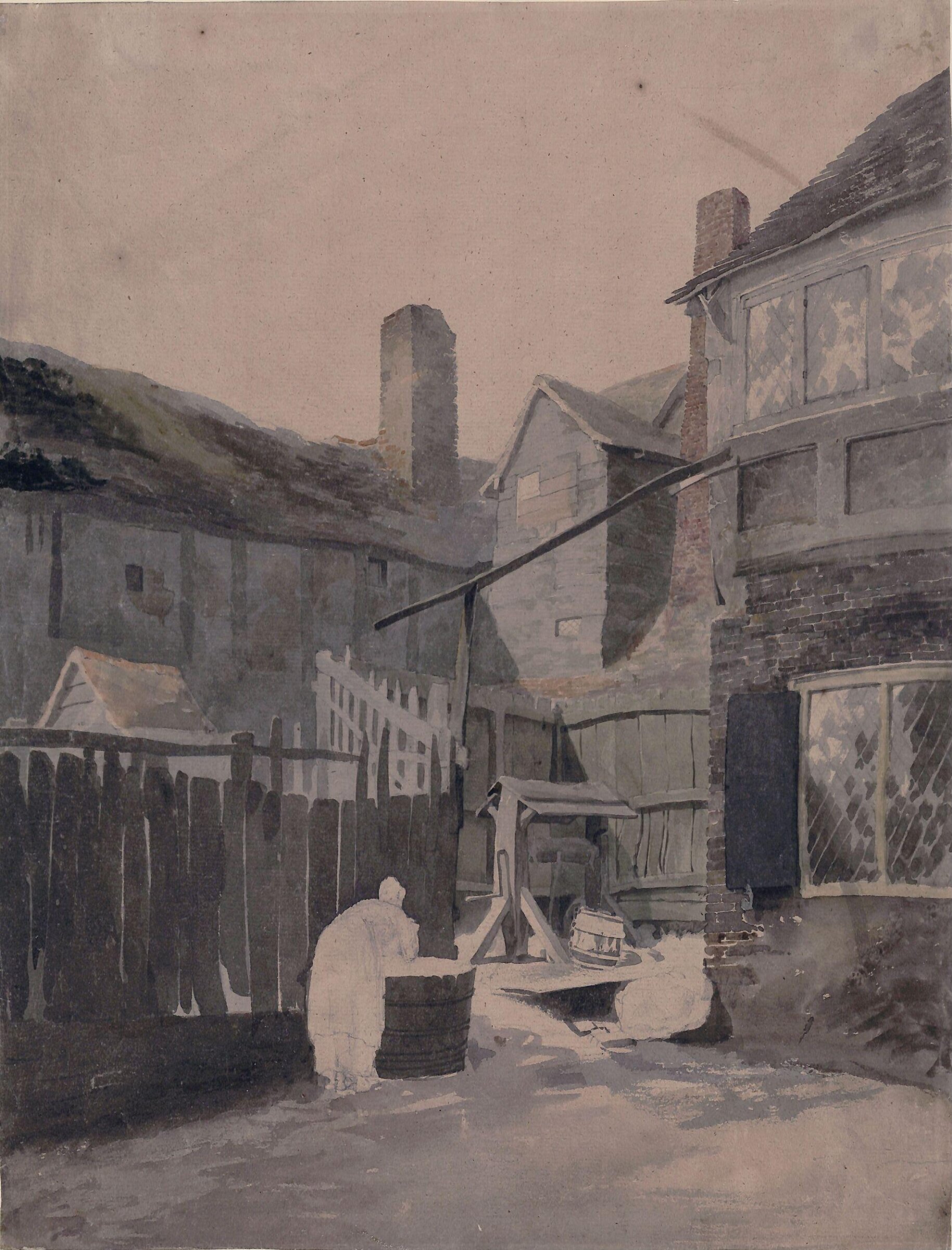 Cottage with well, Cornelius Varley, ca. 1800-1830