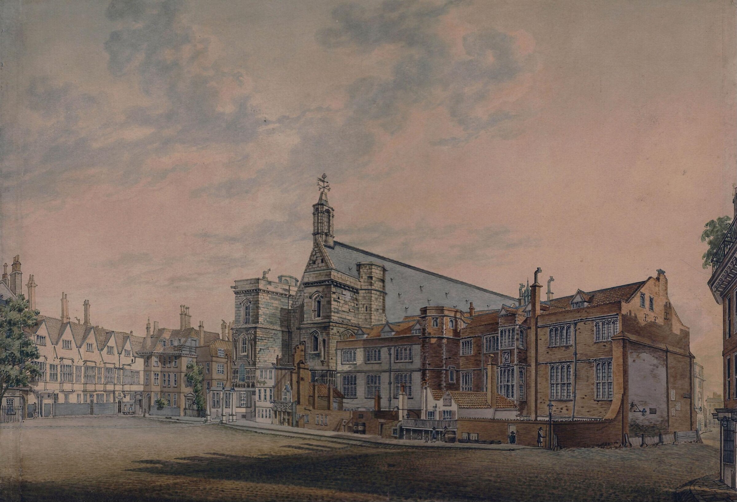 New Palace Yard with the Augmentation Office as in 1793 and the Offices of the Exchequer, William Capon, 1793