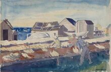 St Anthony's Harbour - A fish drying establishment with seal skins drying. thumbnail 1