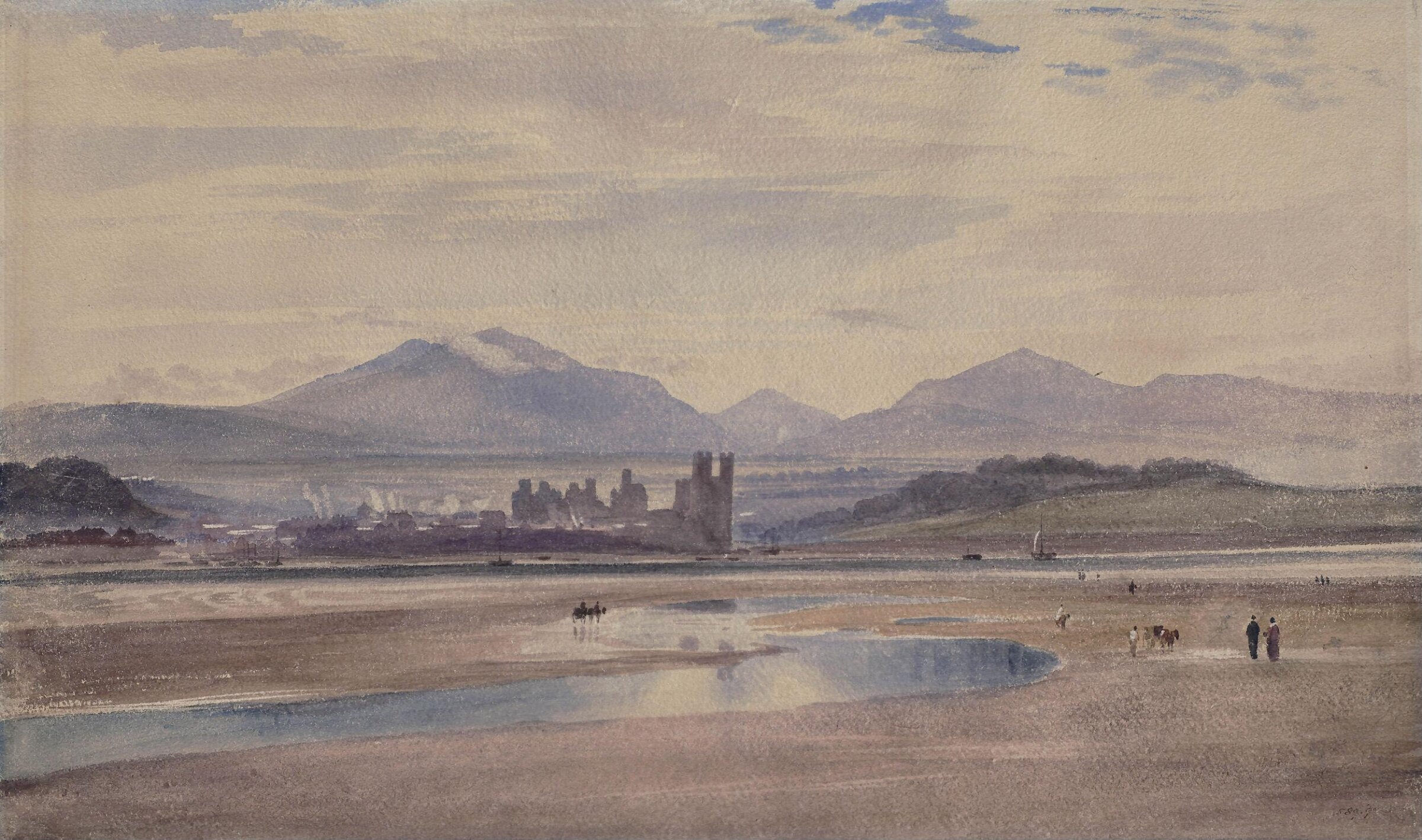 Carnarvon Castle and the Menai Straits, De Wint, early 19th century