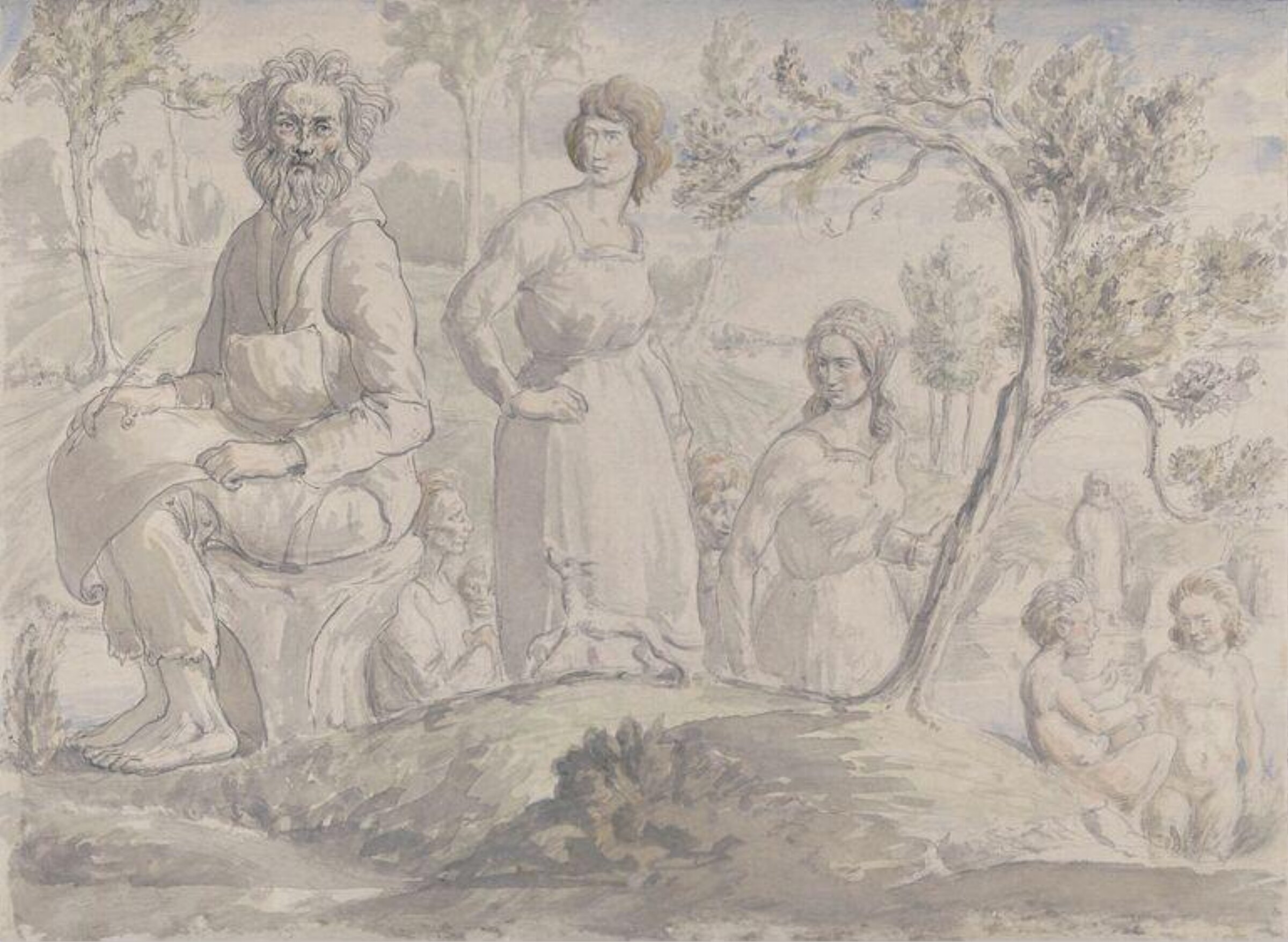 Figures in a wooded landscape, Cyril Goldie, ca. 1900-1925