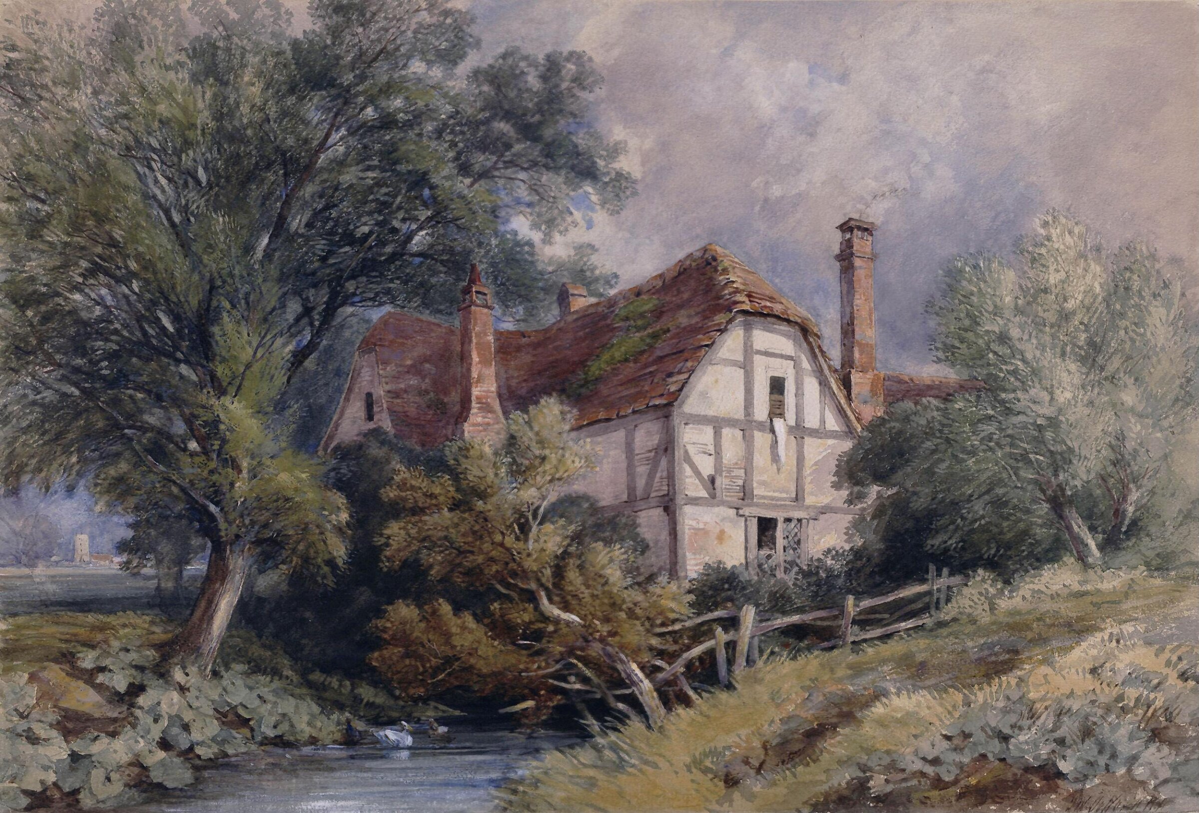 A Cottage Near Bedford, John Wright Oakes, ca.mid 19th century