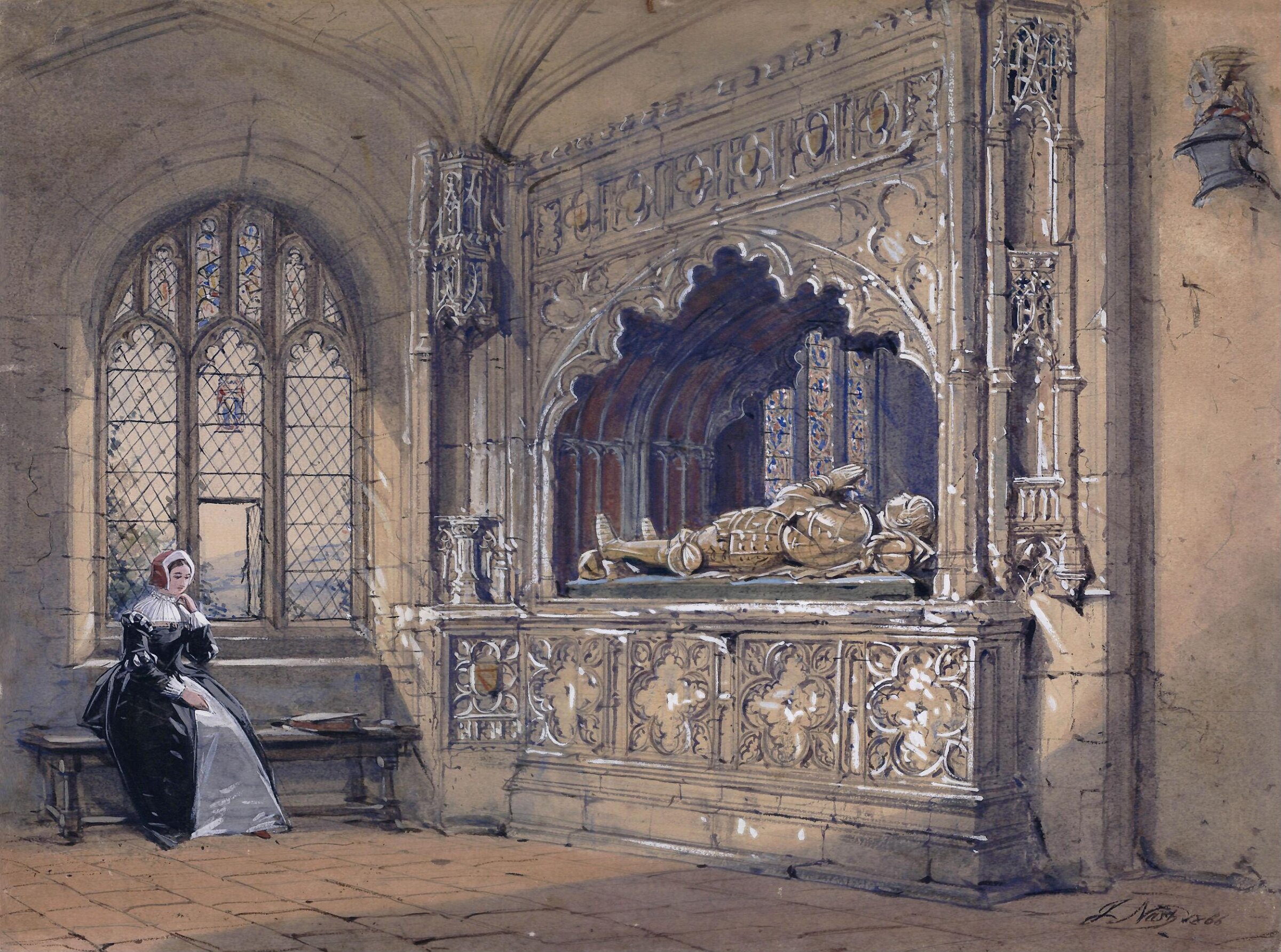The supposed tomb of Thomas Fiennes, in Herstmonceux Church, Sussex, looking south-east from the North Chapel, Joseph Nash, 1866