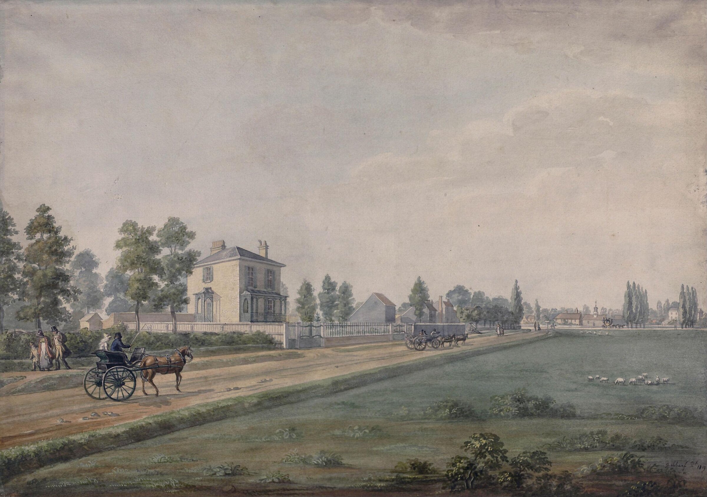 Mitcham Common, Surrey, shewing the road running along the west side, George Scharf, 1819