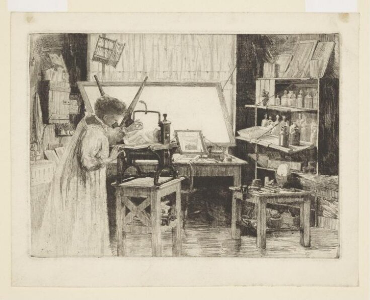An Artist Working at her Press top image