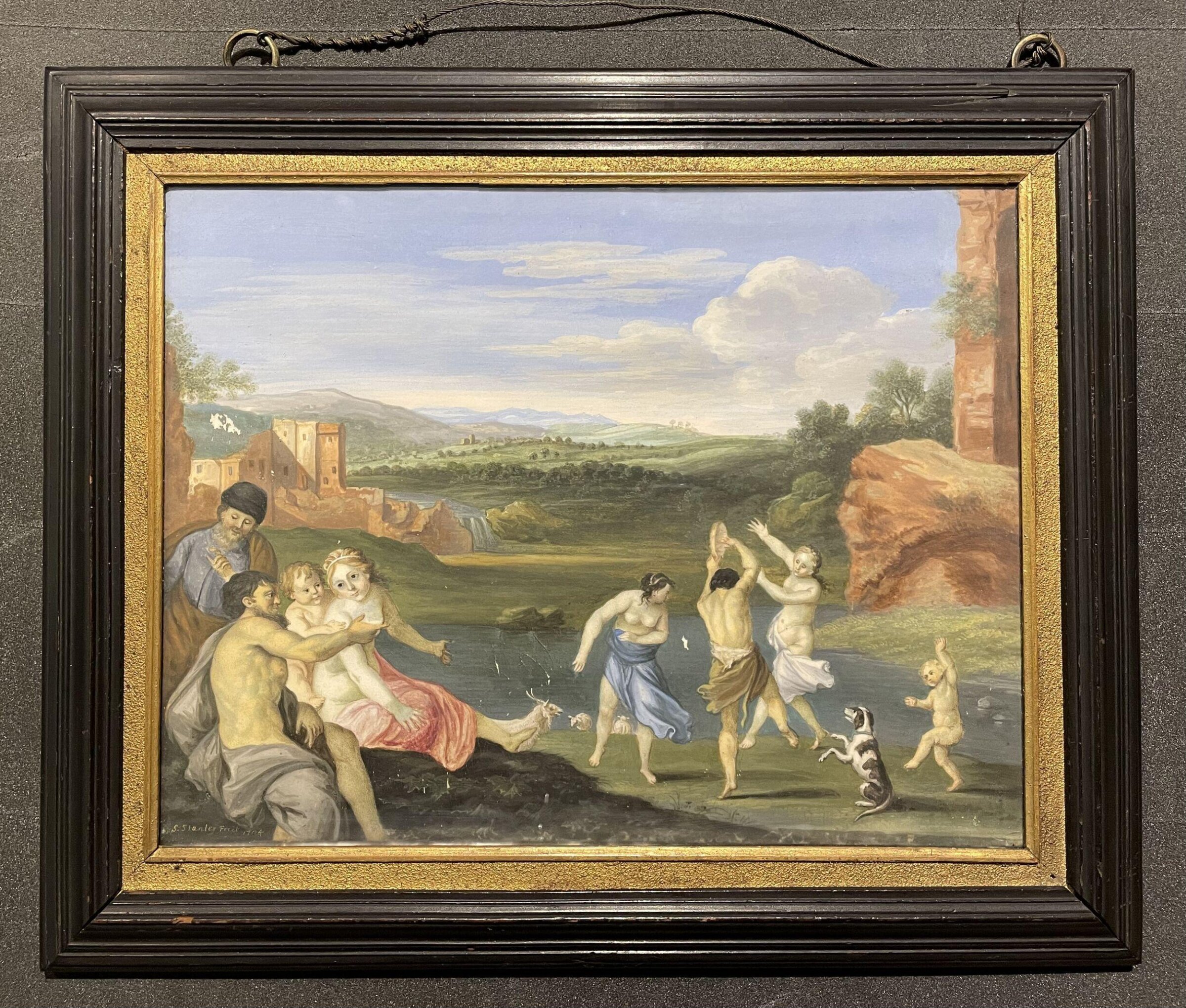 Miniature landscape with figures, Sarah Stanley, 1724