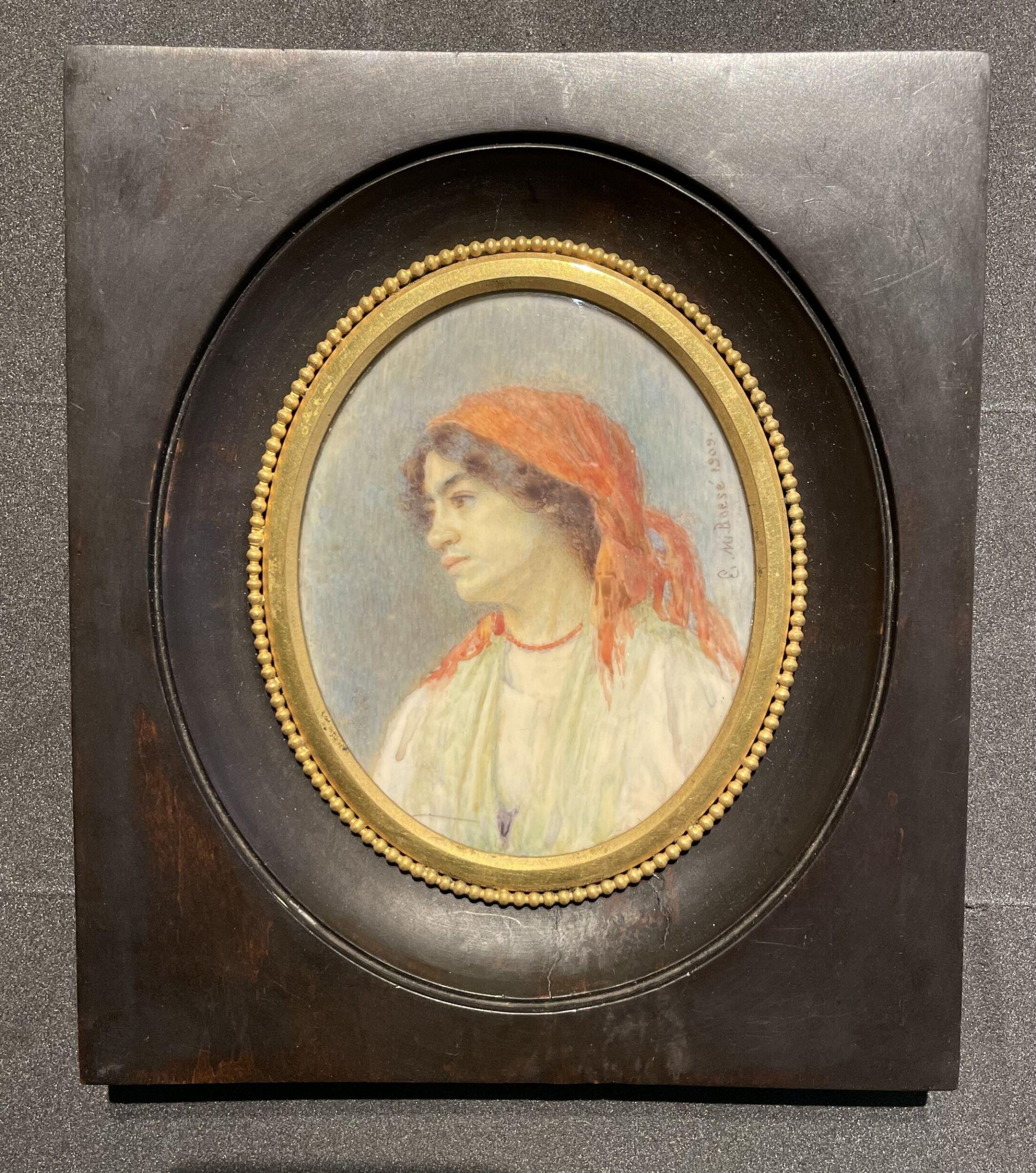 Girl wearing a red head scarf, Edith Marian Bursey, 1909