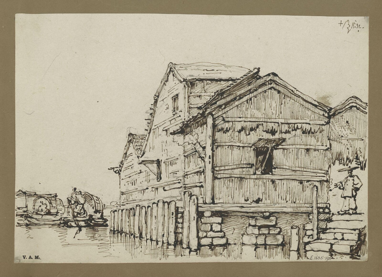 A waterside building, Macau, raised on stone blocks, George Chinnery, 15/09/1832