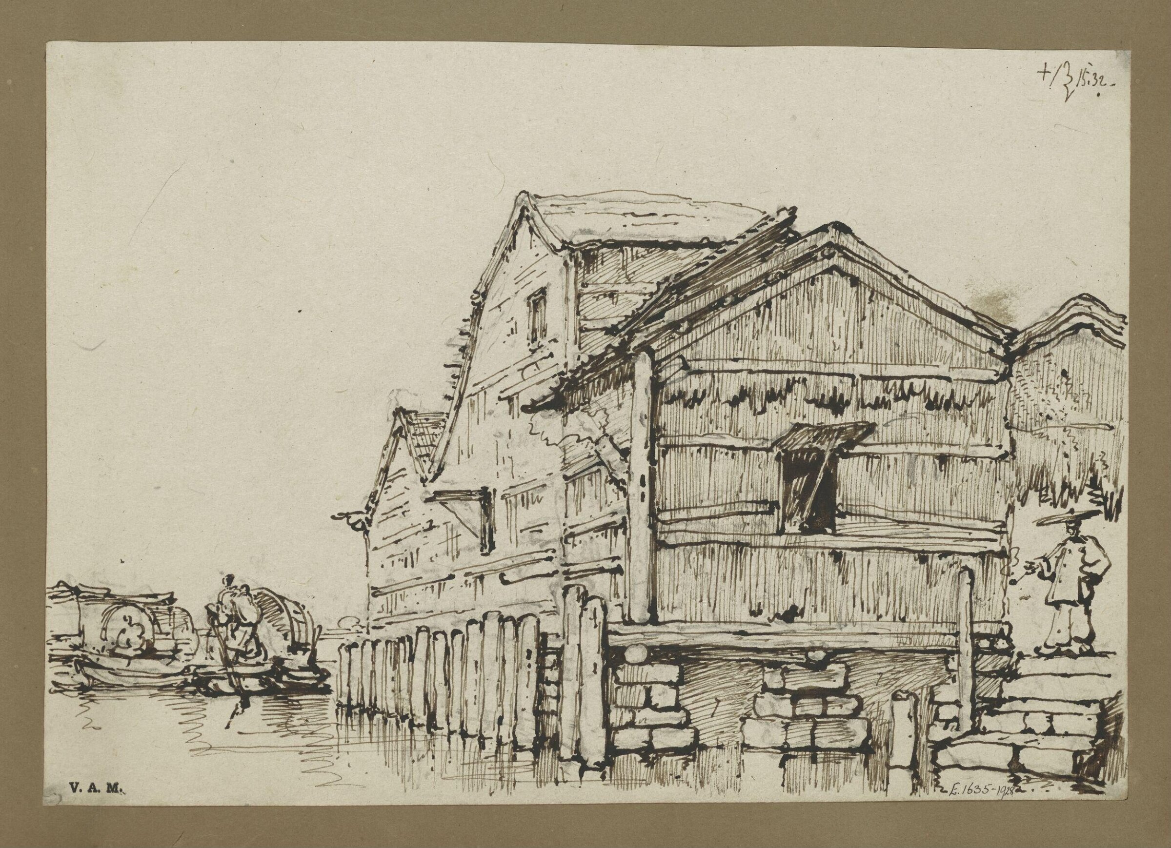 A waterside building, Macau, raised on stone blocks, George Chinnery, 15/09/1832