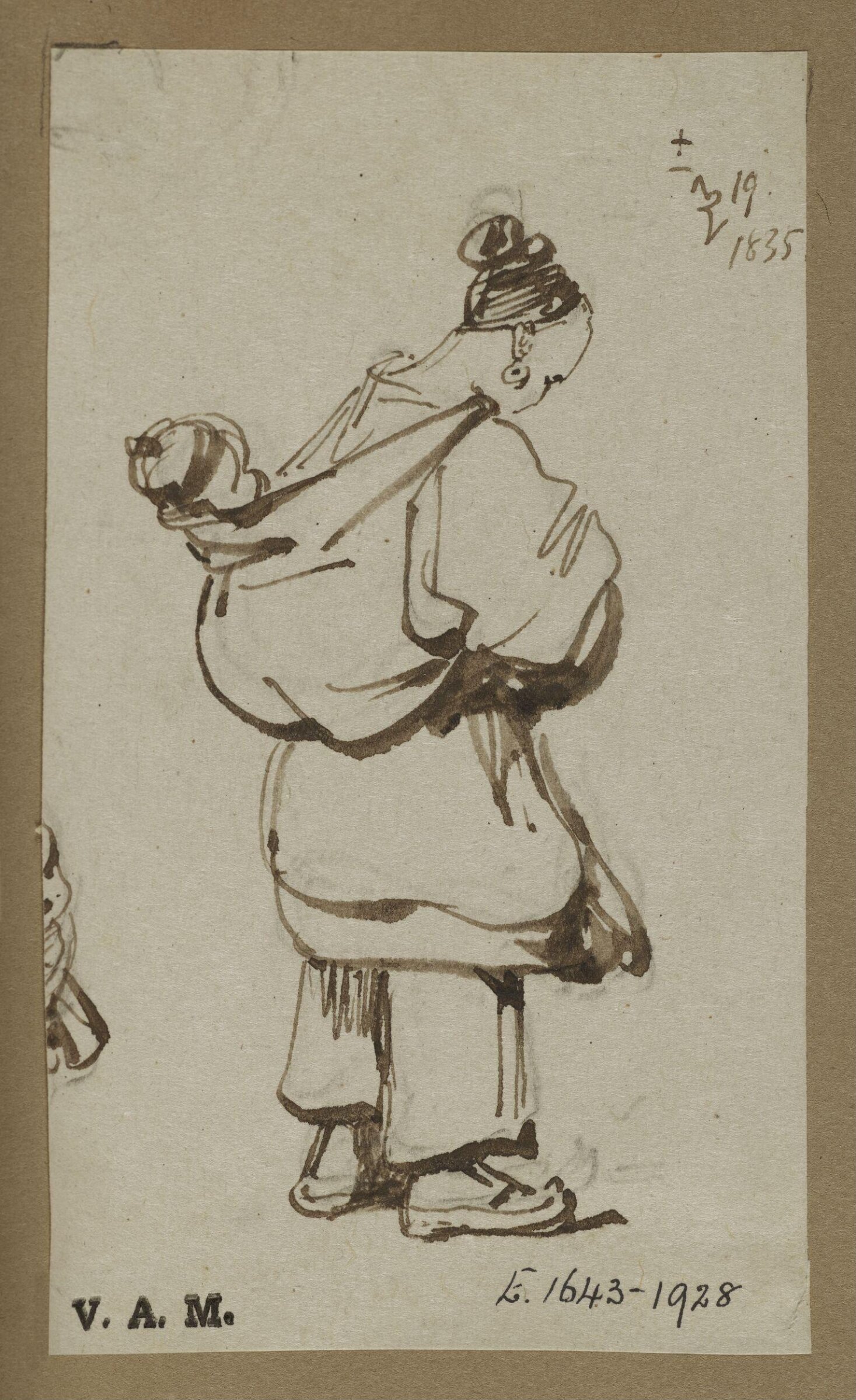 A Chinese boatwoman with a child in a sling on her back, George Chinnery, 19/11/1835