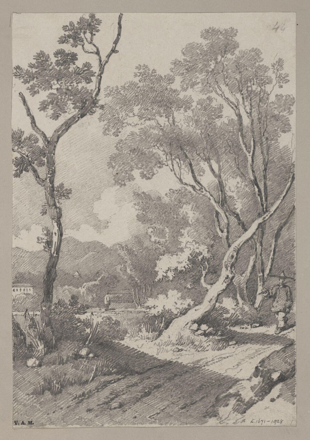George Chinnery, A figure on a path between rocks and trees
