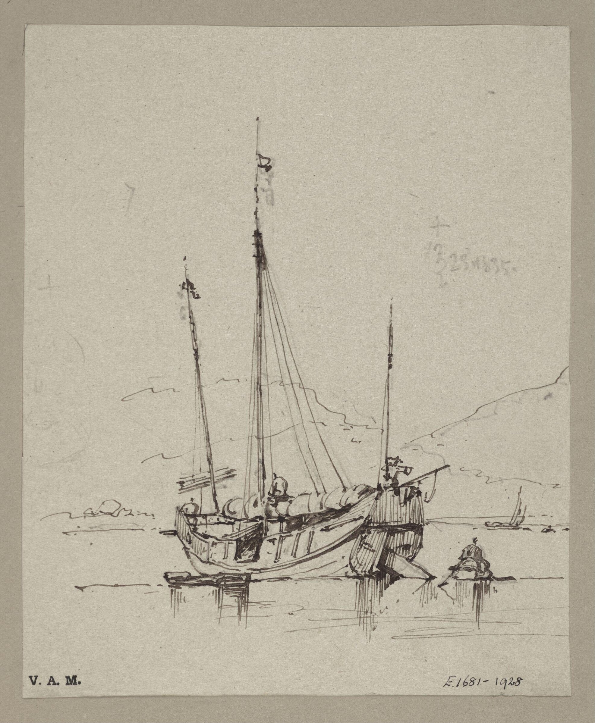 A Chinese junk with sail furled, George Chinnery, 23/09/1835