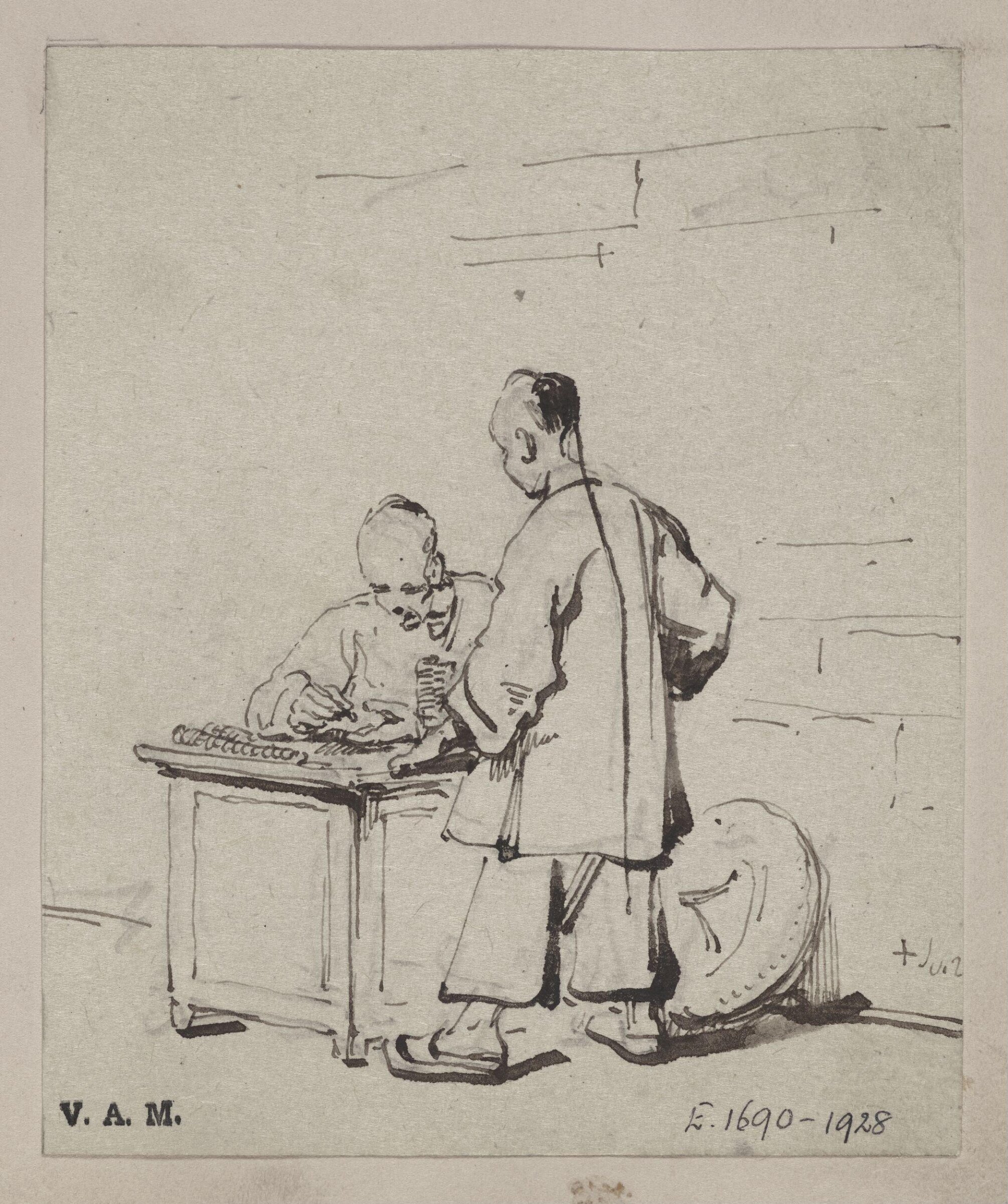 AA Chinese moneychanger seated at a table, with a standing figure, George Chinnery, 29/09/1825 - 30/05/1852