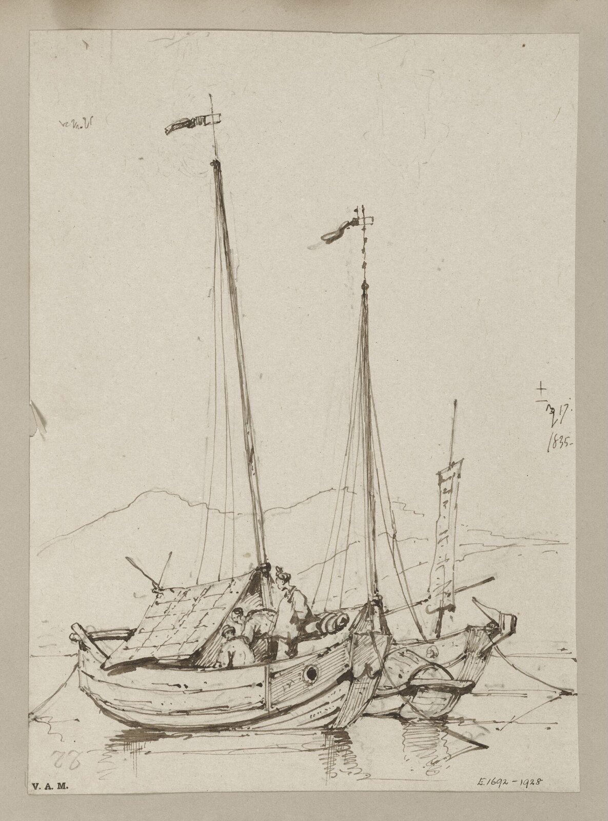 Two small junks at anchor, Macau, George Chinnery, 17/11/1835