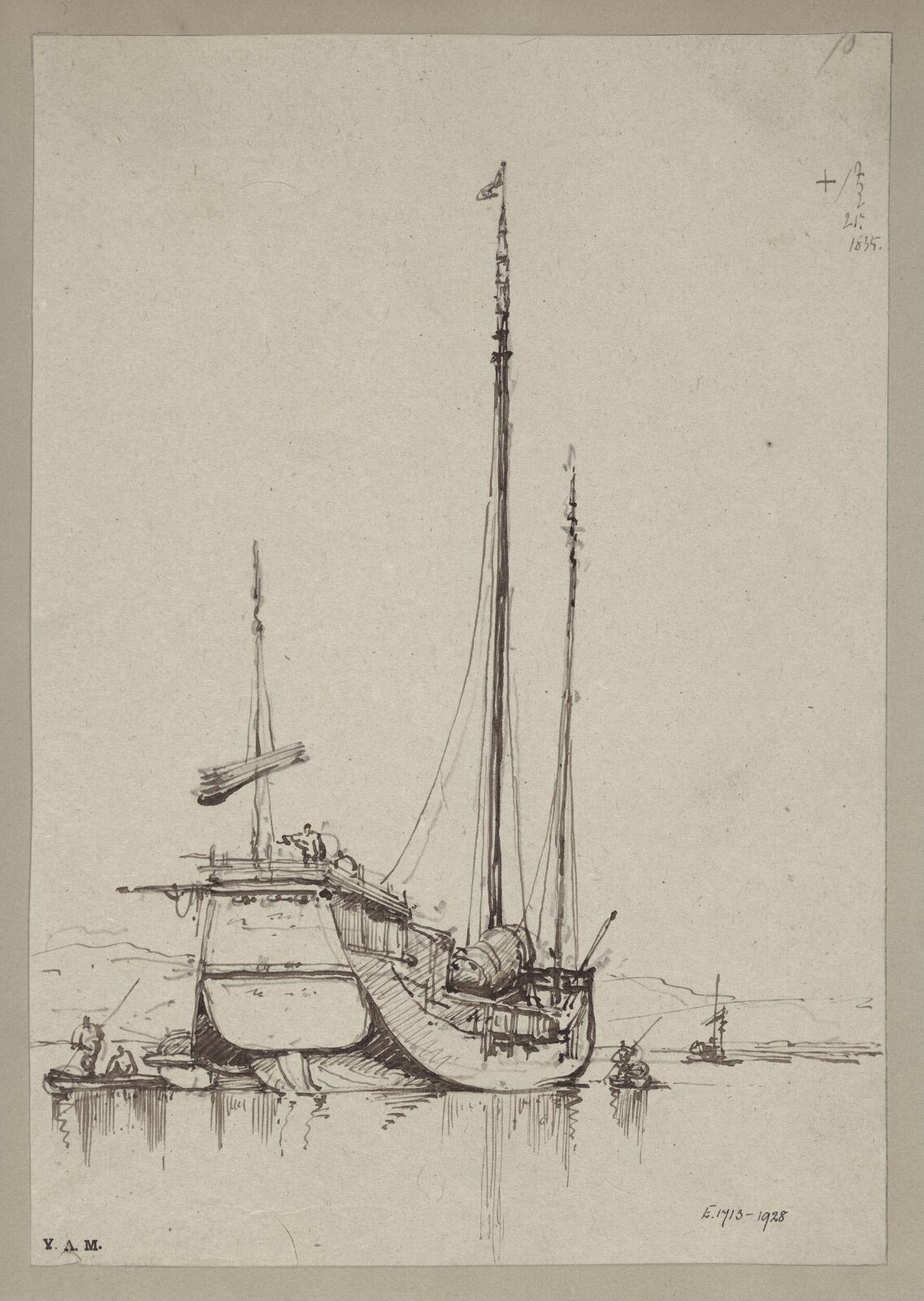 A junk with smaller craft alongside, George Chinnery, 21/09/1835