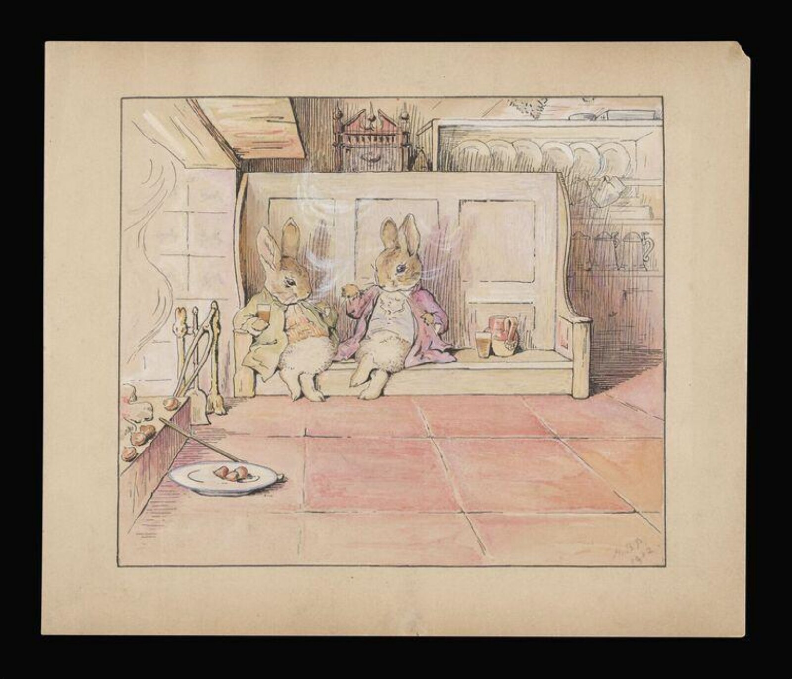 Two rabbits smoking pipes, Beatrix Potter, 1902