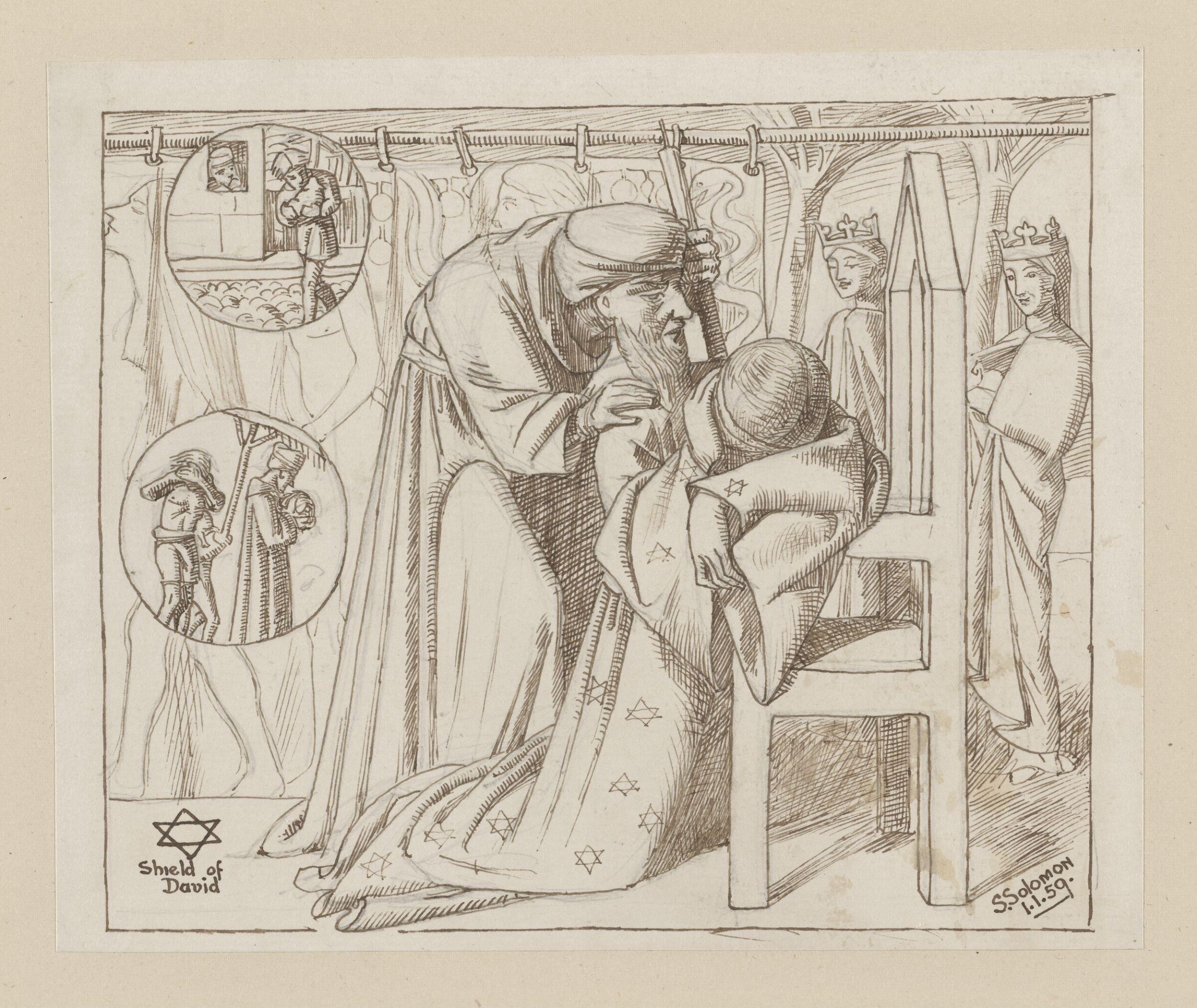 Nathan, reproving David for his sin, telleth him the parable of the rich and poor man and of the ewe lamb, Simeon Solomon, 1859