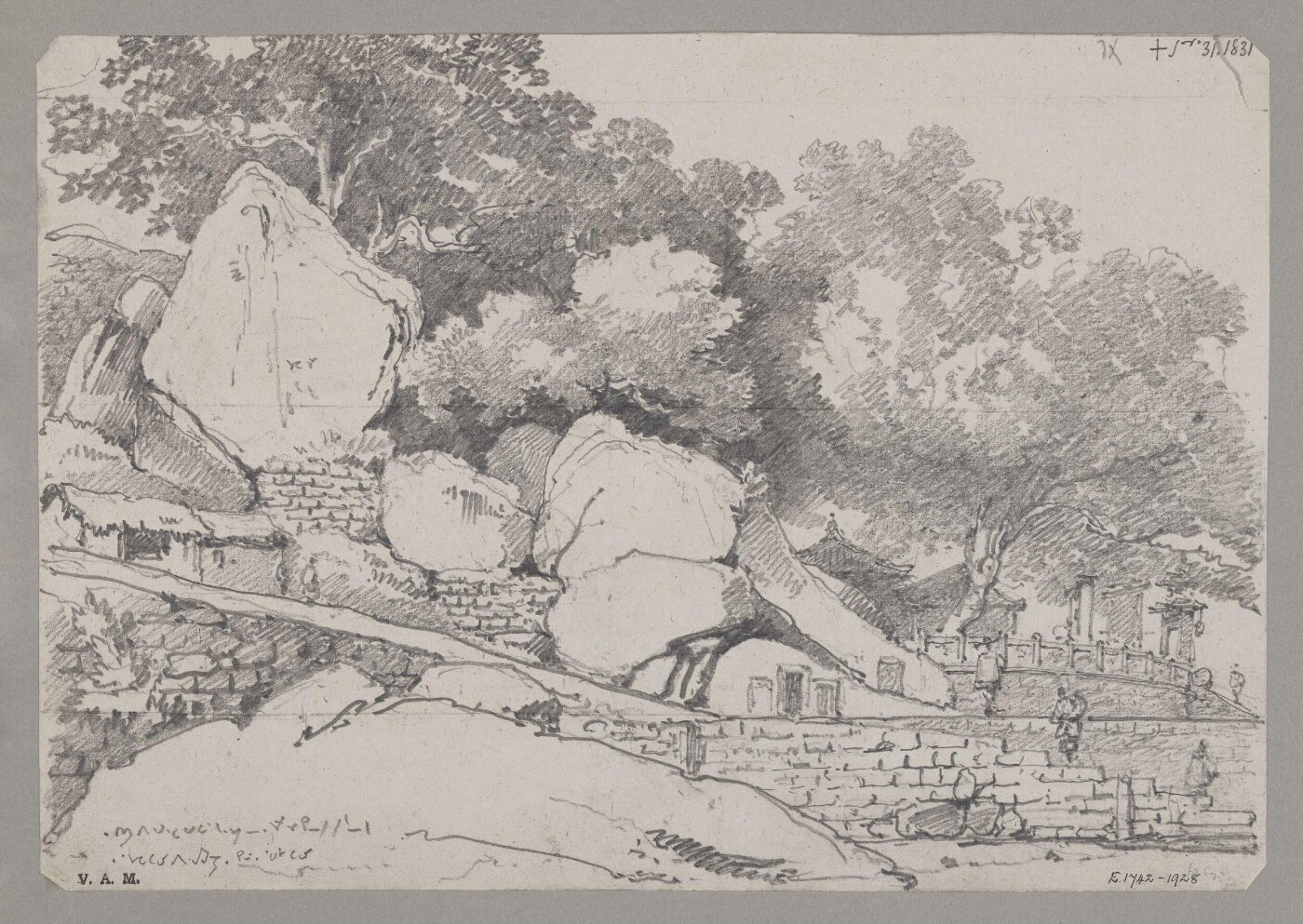 George Chinnery, Rocks, and part of the Great Joss House, Macao