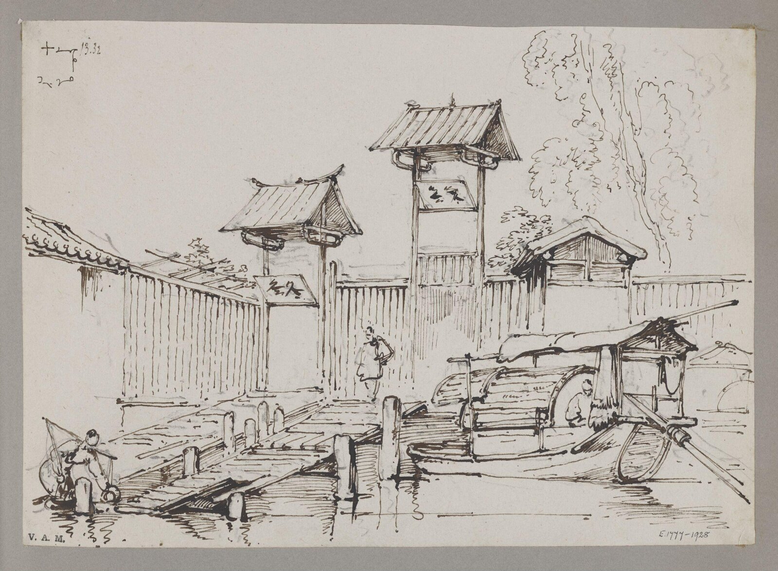 Gateways on the riverside, Canton, George Chinnery, 13/08/1832