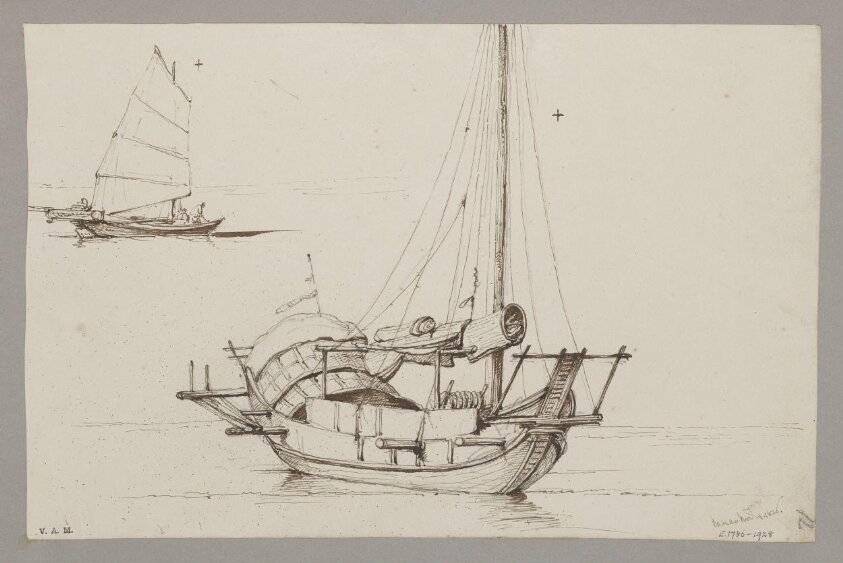 Two drawings of Chinese boats