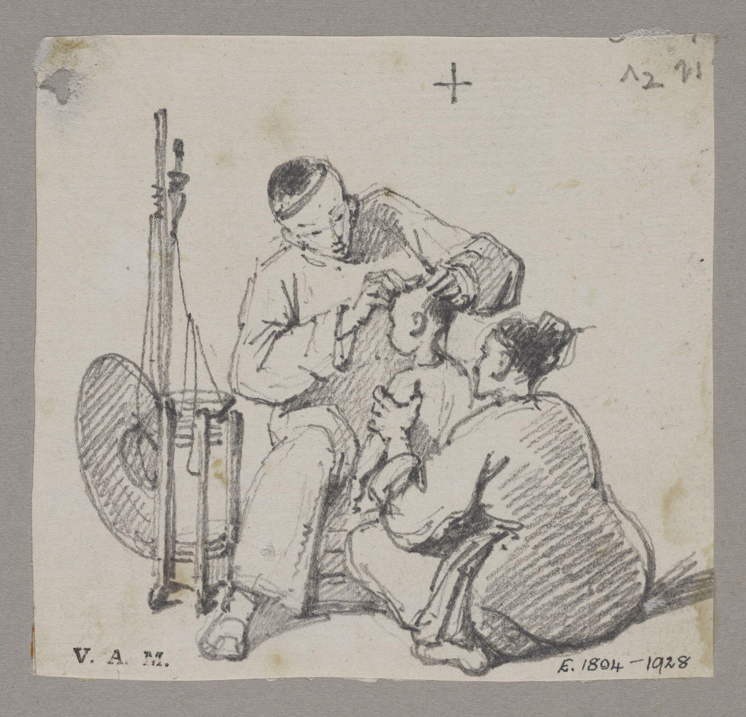 A barber shaving the head of a child, George Chinnery, 29/09/1825 - 30/05/1852