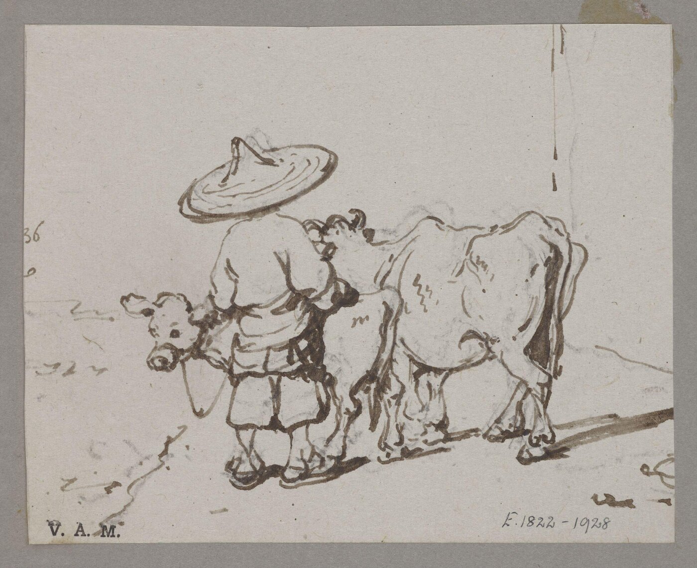 George Chinnery, A Chinese figure with a cow and calf