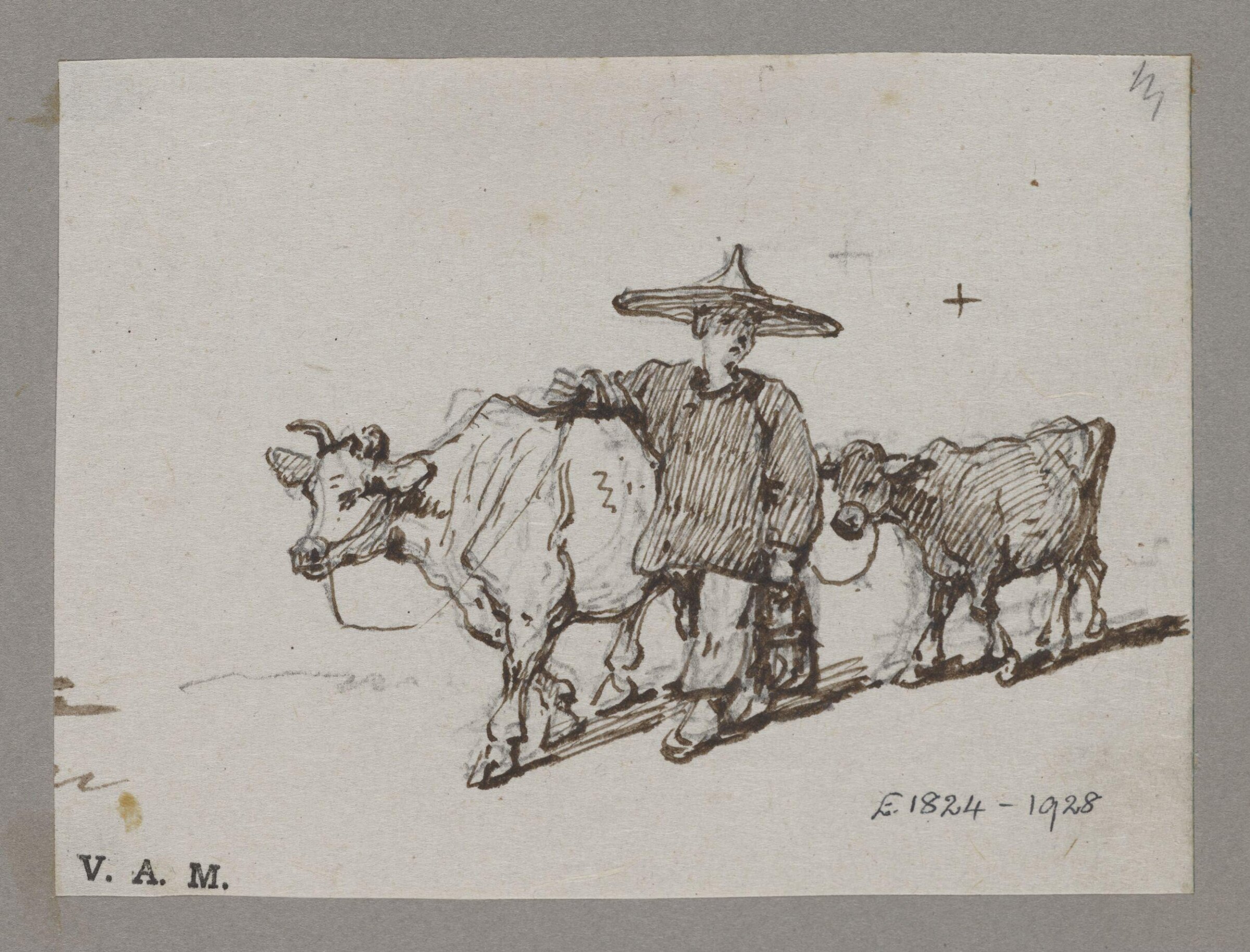 A Chinese figure with a cow and calf, George Chinnery, 19th century