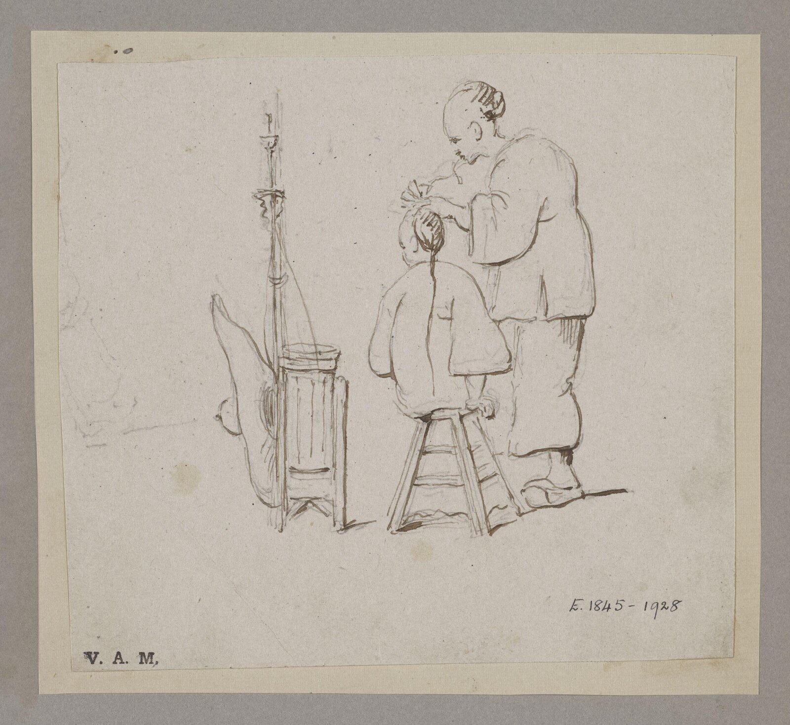 A Chinese barber and customer, 19th century