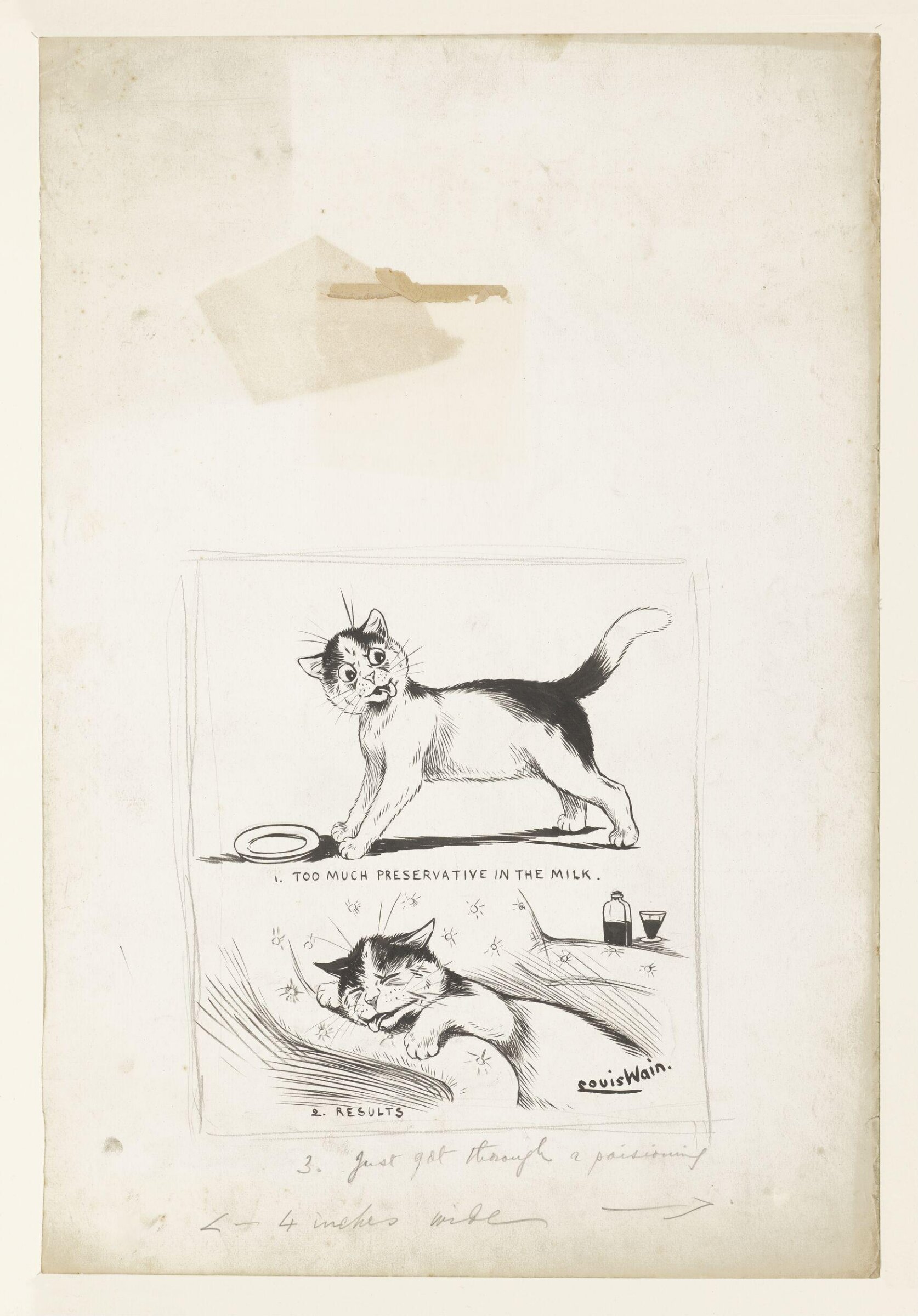 3. Just got through a poisoning. 1. Too much preservative in the milk. 2. Results., Louis Wain, 1905