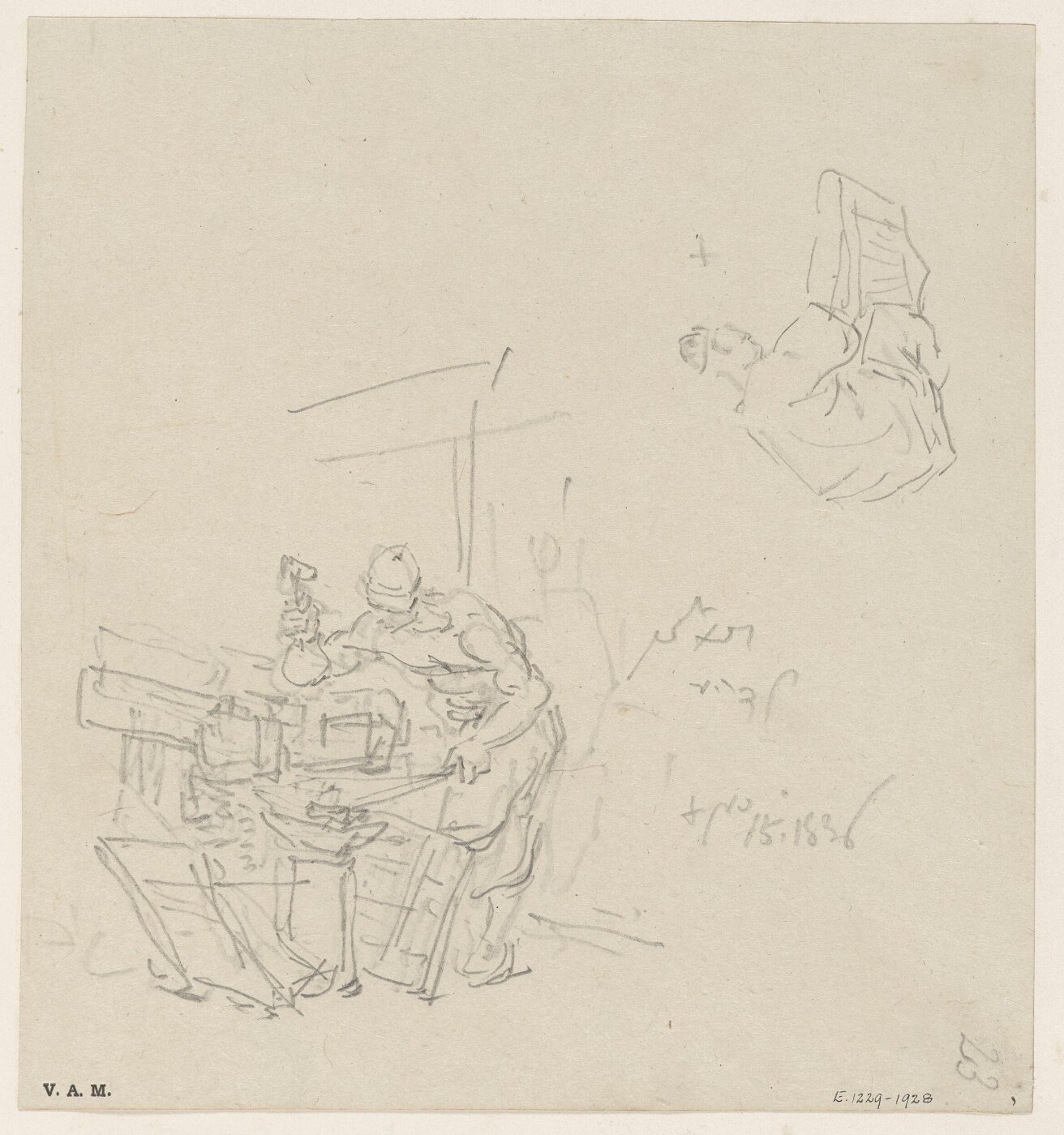 George Chinnery, Sketches of a Chinese blacksmith, and a seated man with a basket