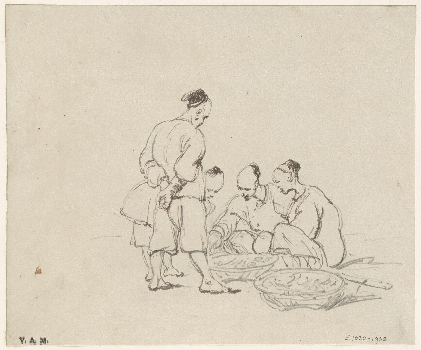 George Chinnery, A group of Chinese figures with baskets