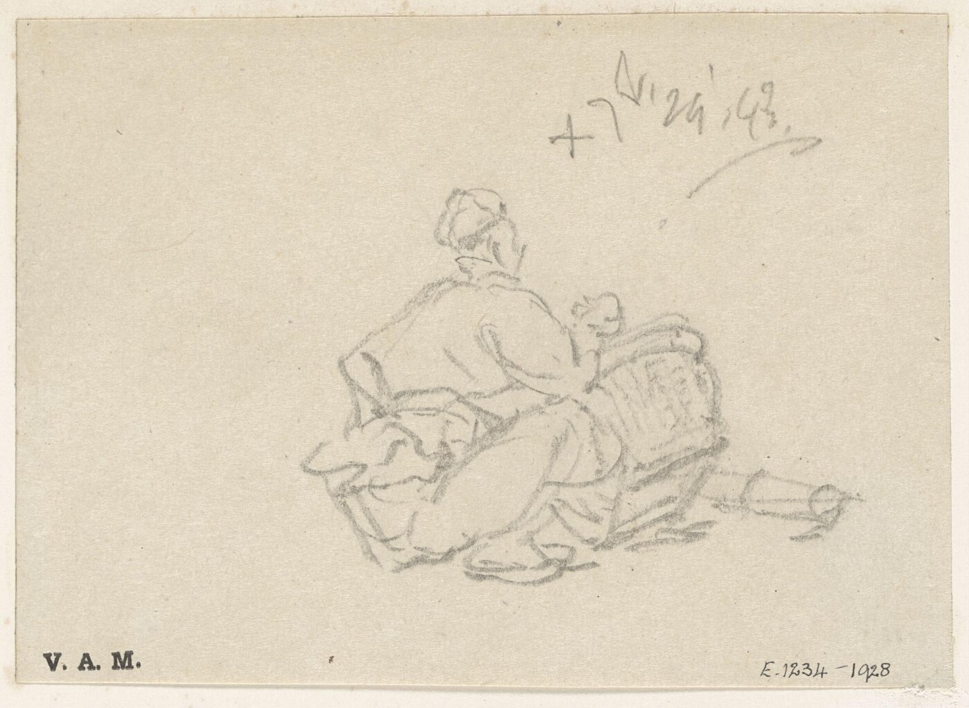 George Chinnery, A Chinese figure crouching by a basket