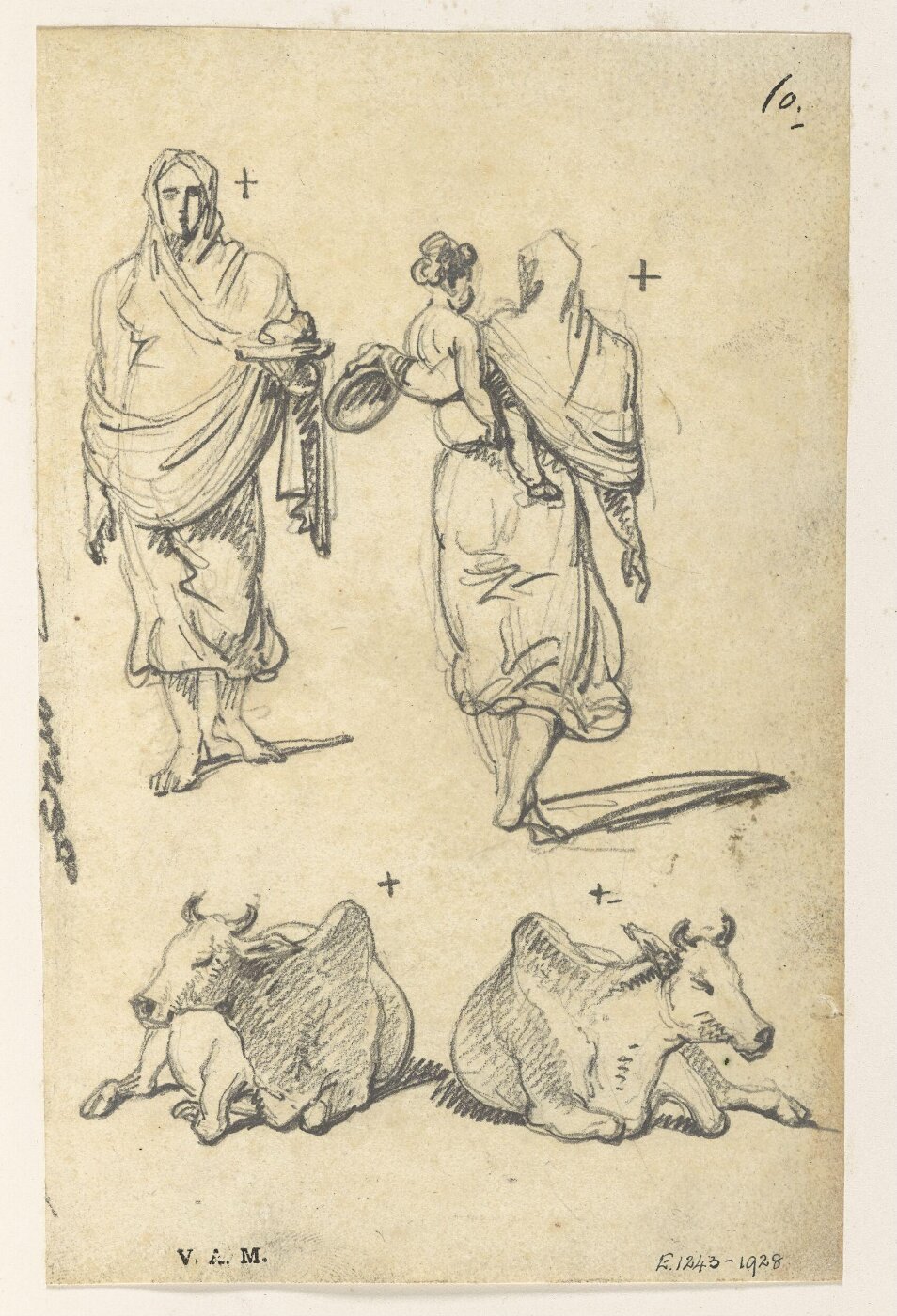 George Chinnery, Two Indian women (one holding a child) and two cows