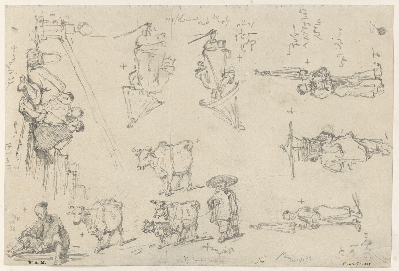 George Chinnery, A page of figure and animal studies, Macau