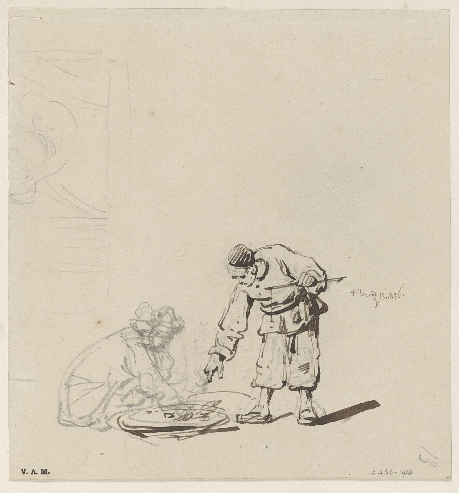 A stooping Chinese figure, George Chinnery, 13/09/1837