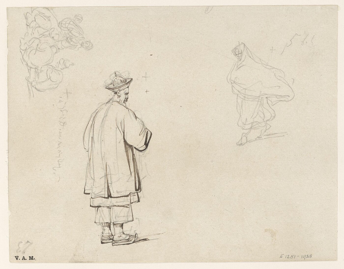 George Chinnery, A Chinese official, with two other sketches