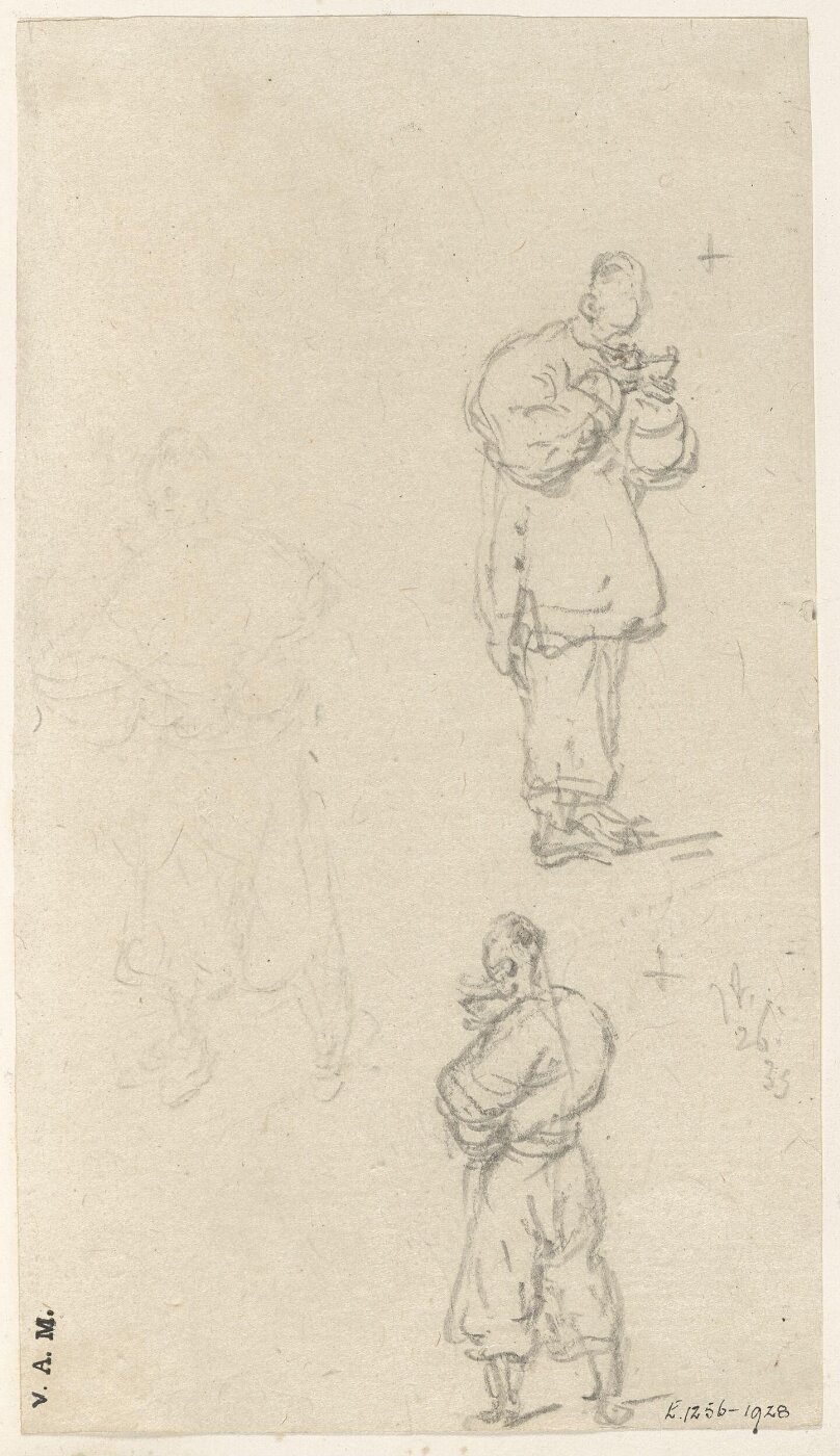 George Chinnery, Two studies of a Chinese man holding up a bowl to his mouth