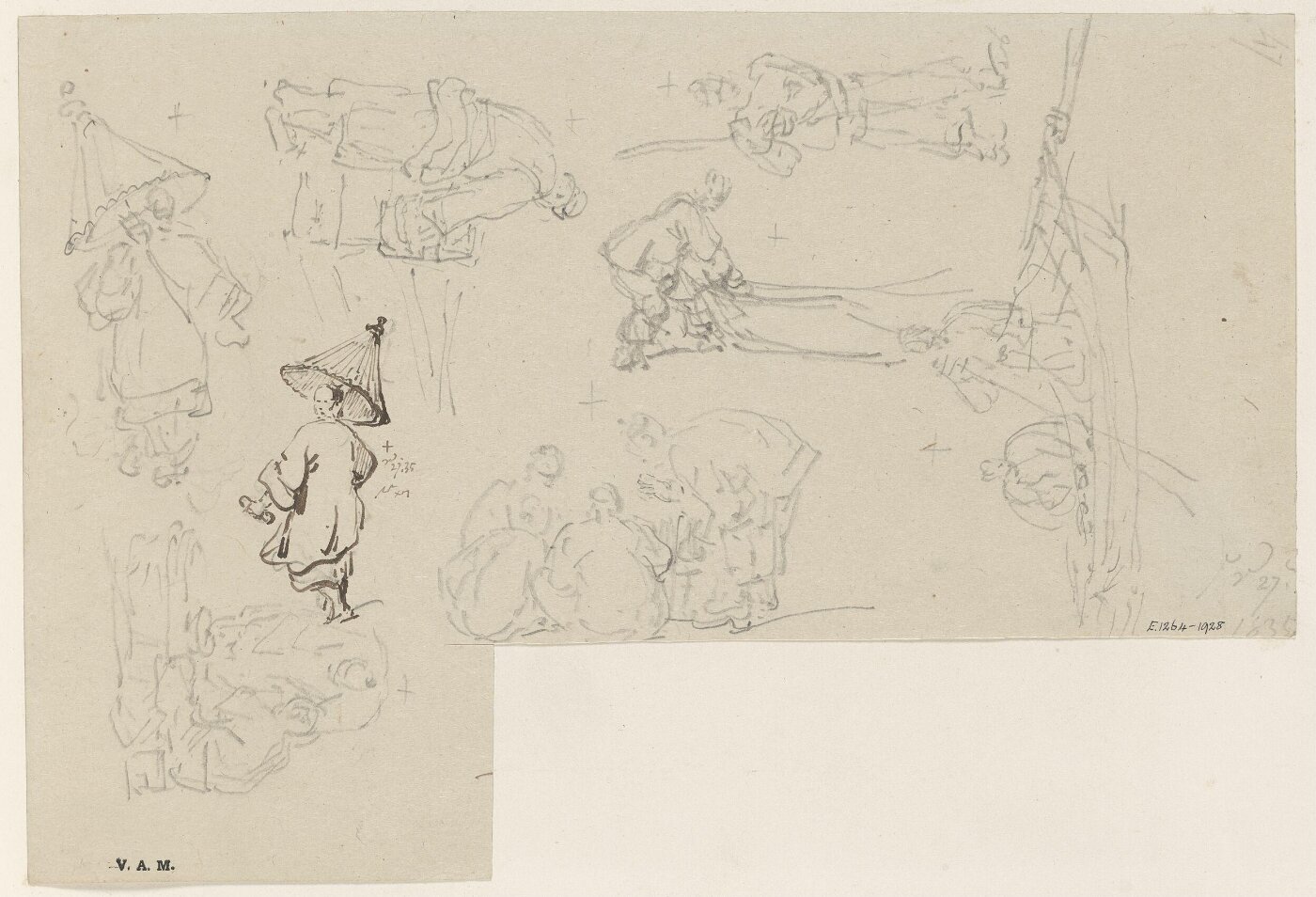 George Chinnery, A page of Chinese figure studies