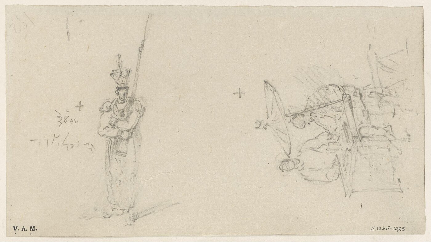 George Chinnery, A soldier holding a musket, and a Chinese foodstall