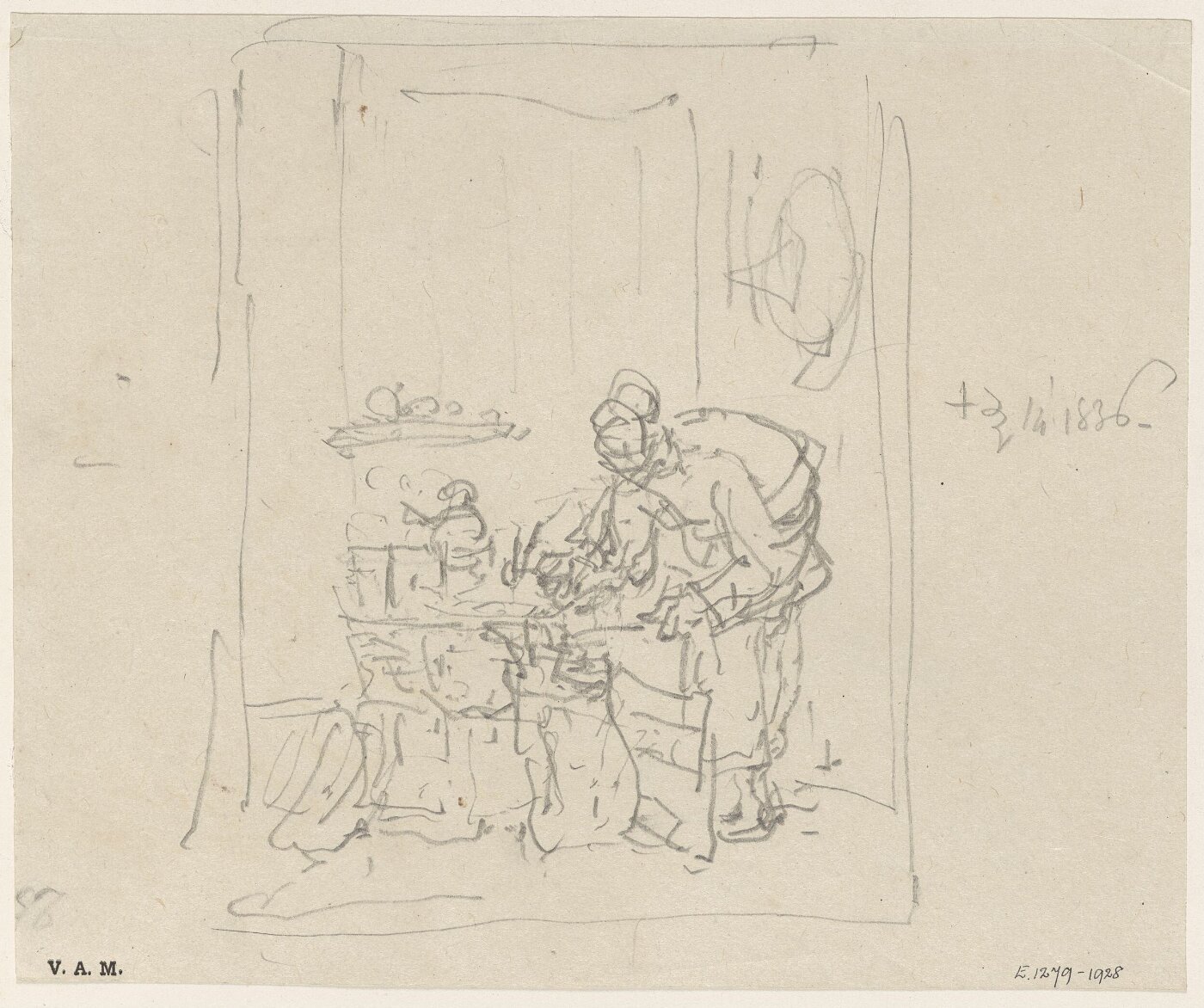 George Chinnery, A seated Chinese figure in an enclosed space