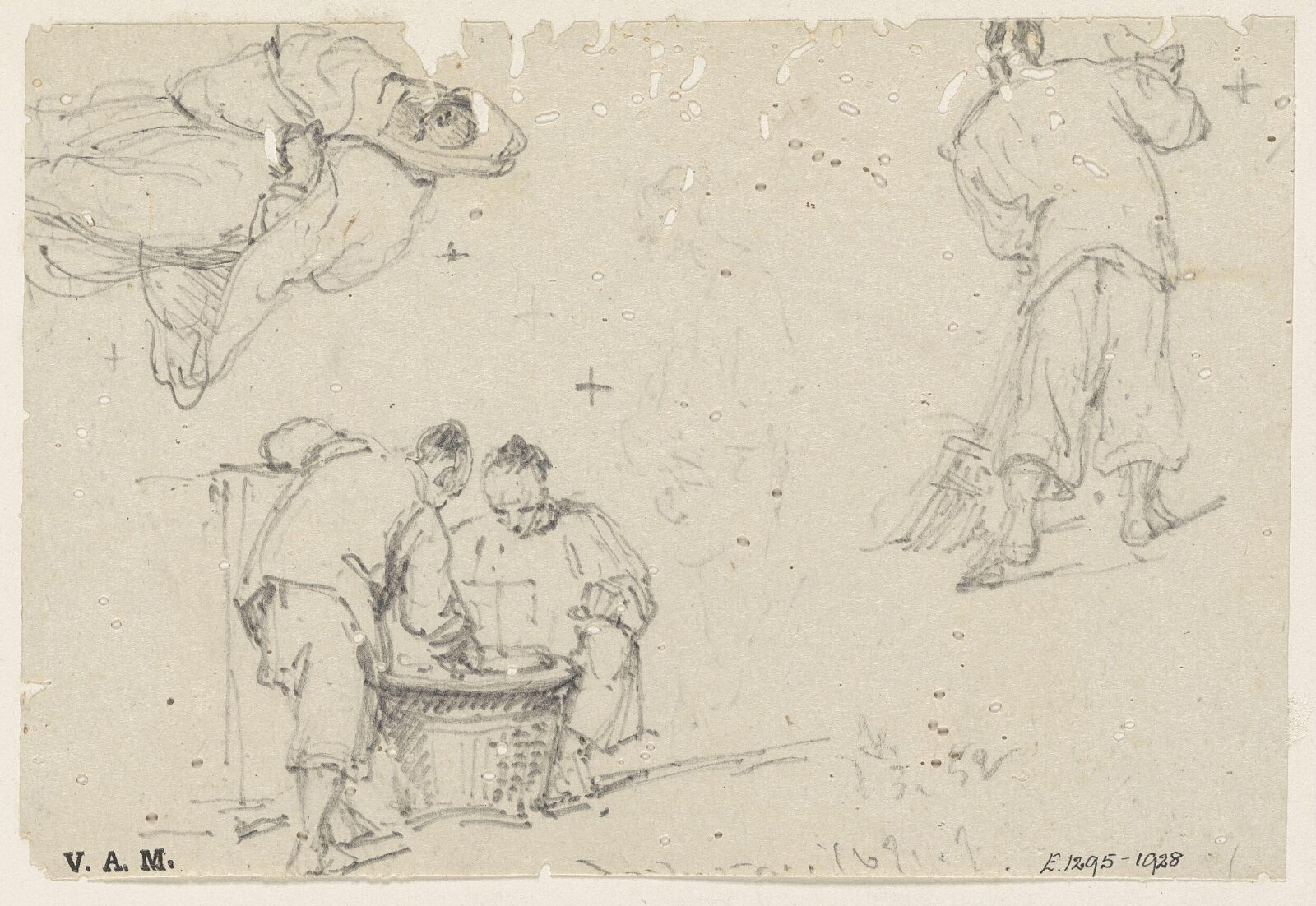 Chinese figures, one with a broom, George Chinnery, 03/02/1852