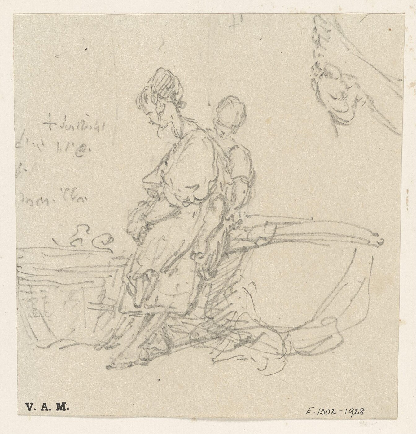 George Chinnery, Two figures standing by large baskets