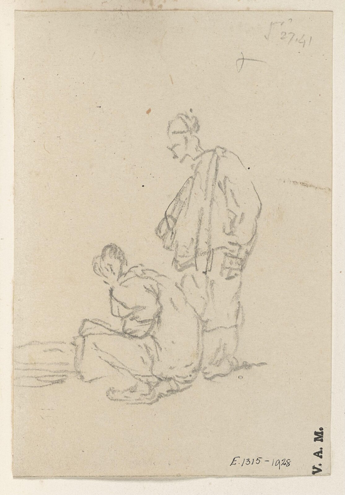 Two figures, one standing and one crouching, George Chinnery, 27/01/1841