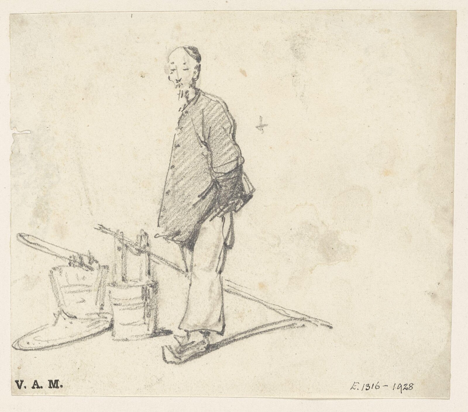 An elderly Chinese man with baskets, George Chinnery, 29/09/1825 - 30/05/1852
